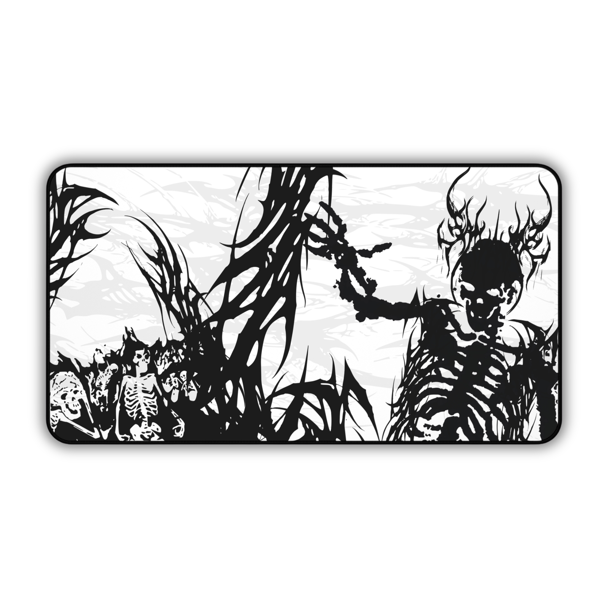 King of Torment – White Desk Mat – Cyber Sigil Skeleton King Mouse Pad