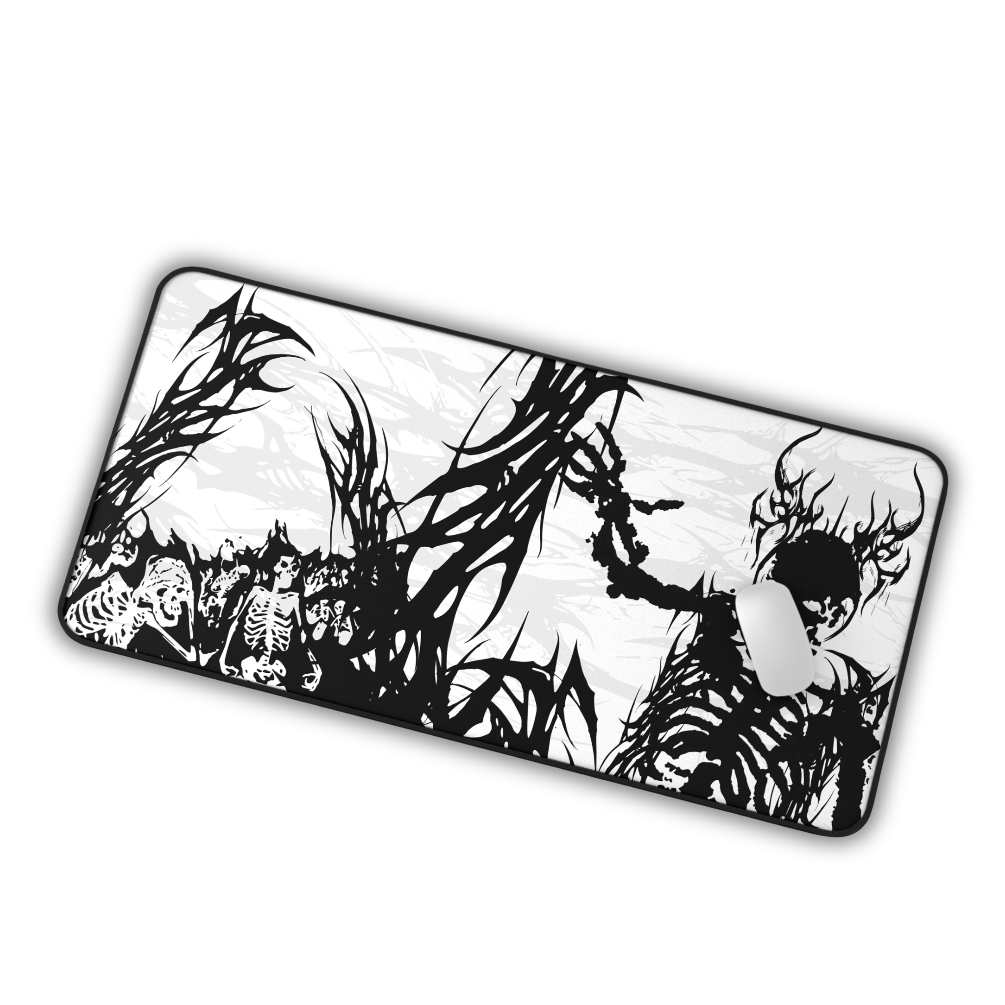 King of Torment – White Desk Mat – Cyber Sigil Skeleton King Mouse Pad