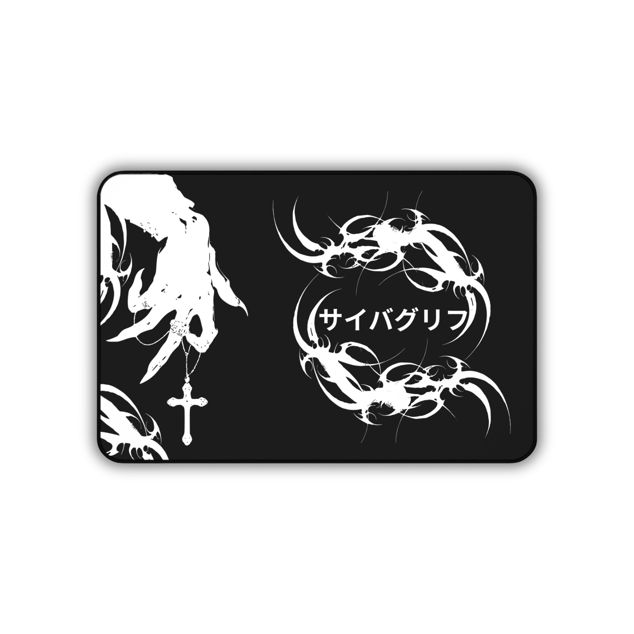 Japanese Hands – Black Desk Mat – Gothic Hand Illustration Mouse Pad