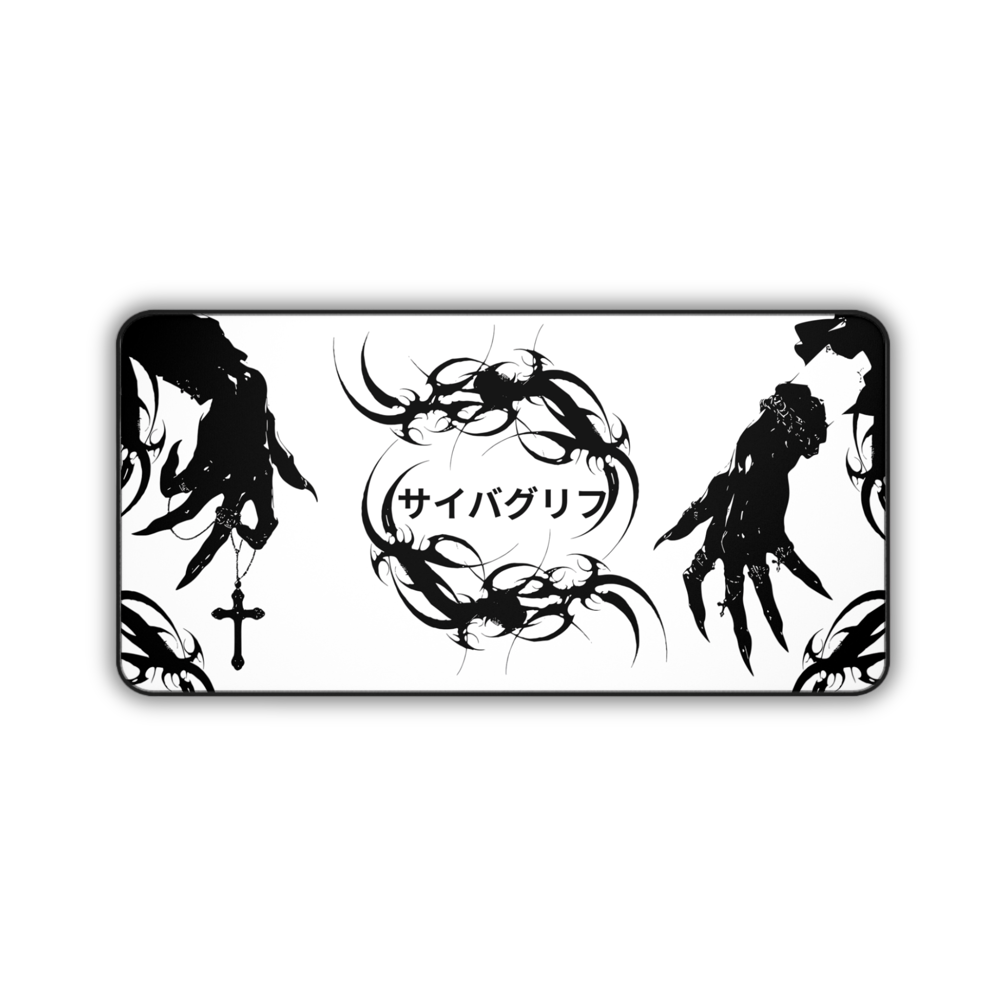 Japanese Hands – White Desk Mat – Gothic Hand Illustration Mouse Pad