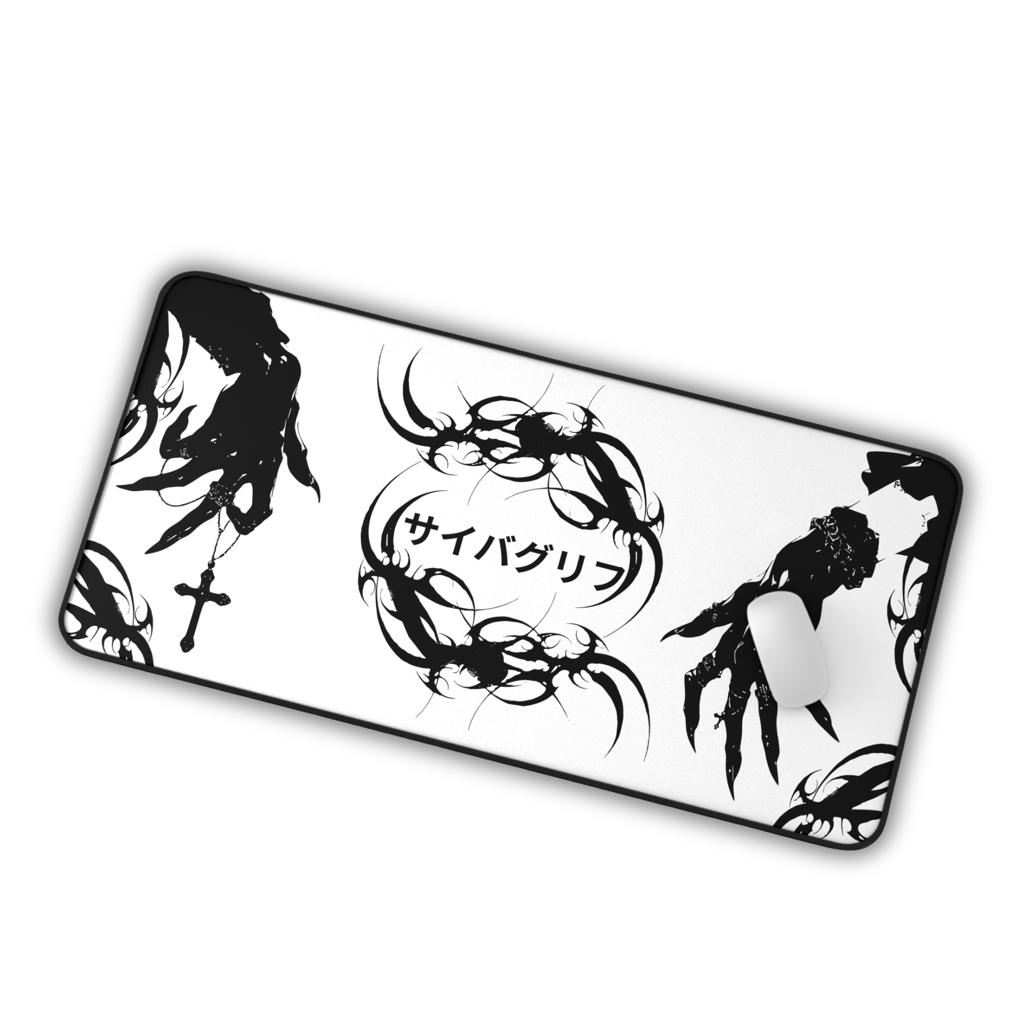 Japanese Hands – White Desk Mat – Gothic Hand Illustration Mouse Pad