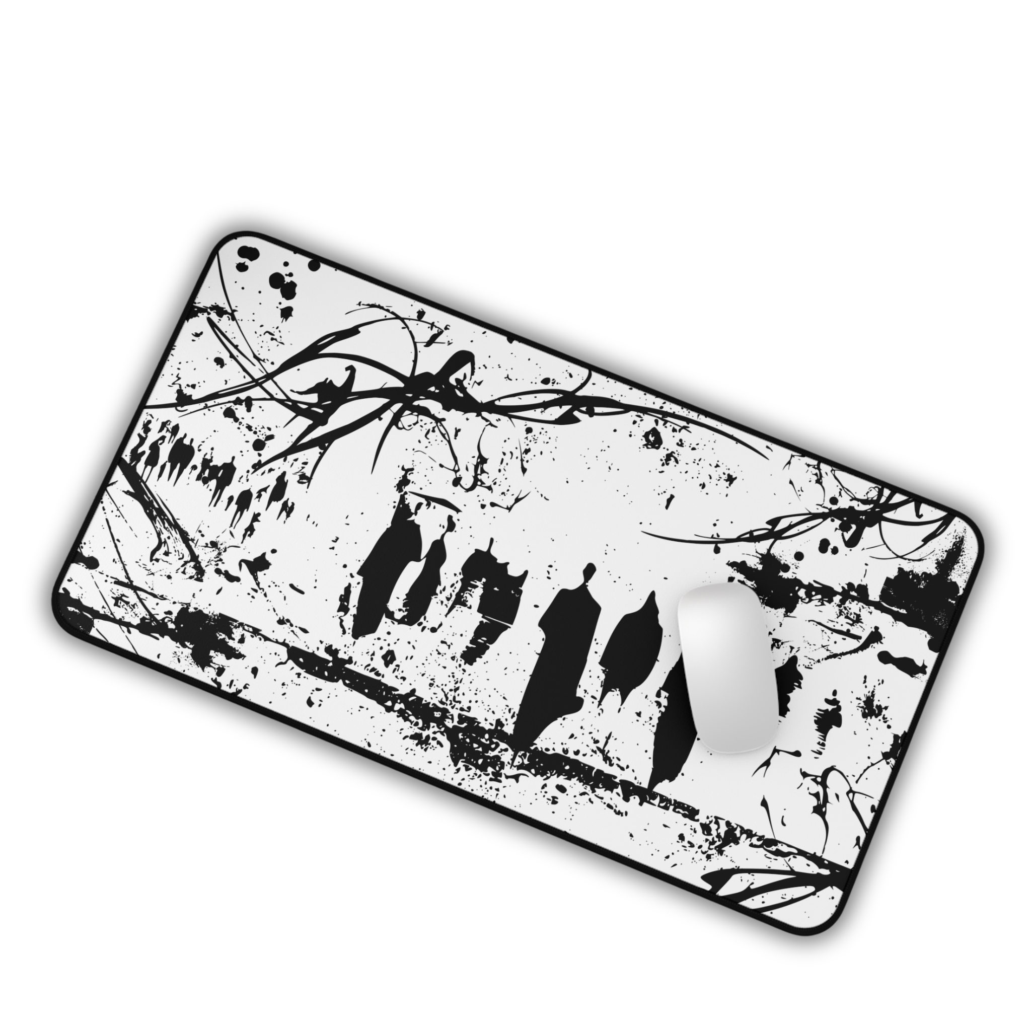 Abstract Silhouetted Walkers – White Desk Mat – Minimal Monochrome Mouse Pad