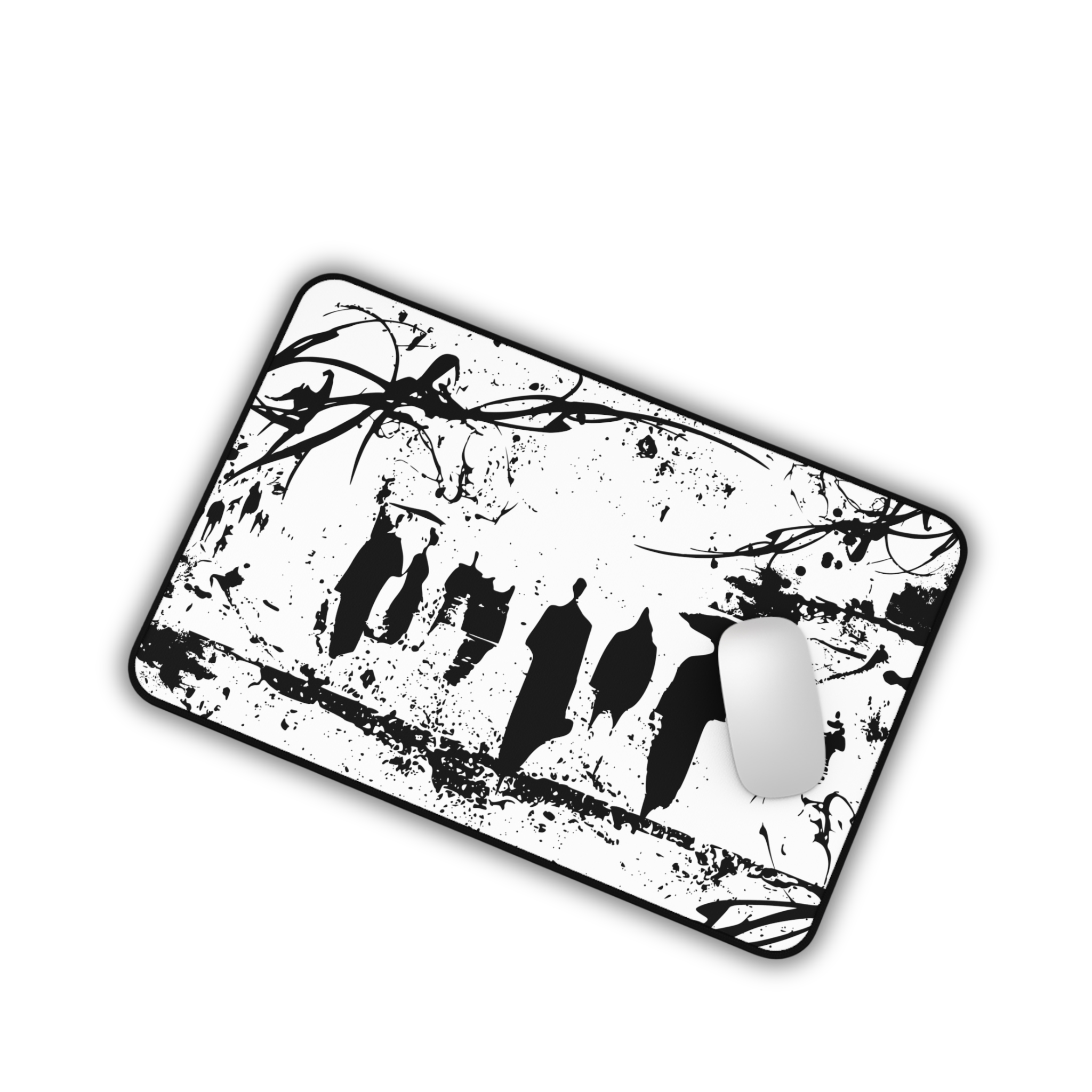 Abstract Silhouetted Walkers – White Desk Mat – Minimal Monochrome Mouse Pad