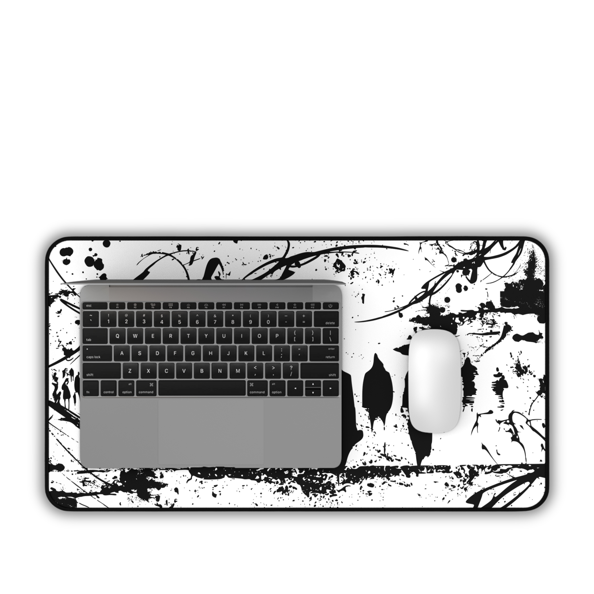Abstract Silhouetted Walkers – White Desk Mat – Minimal Monochrome Mouse Pad