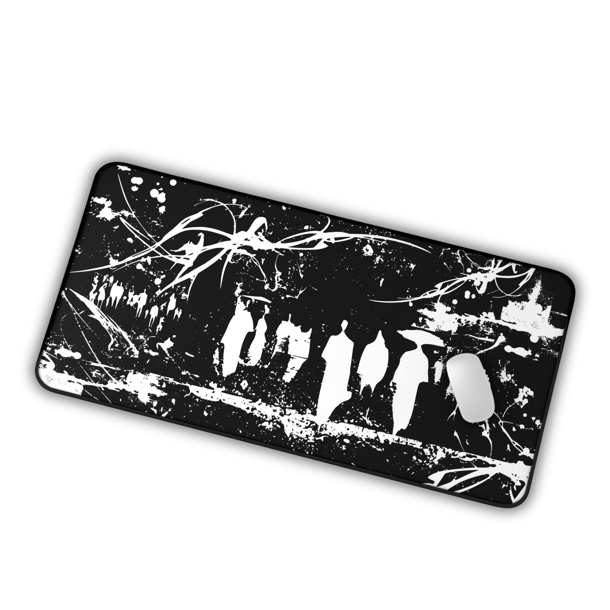 Silhouetted Crowds – Black Desk Mat – Abstract Ink Art Mouse Pad