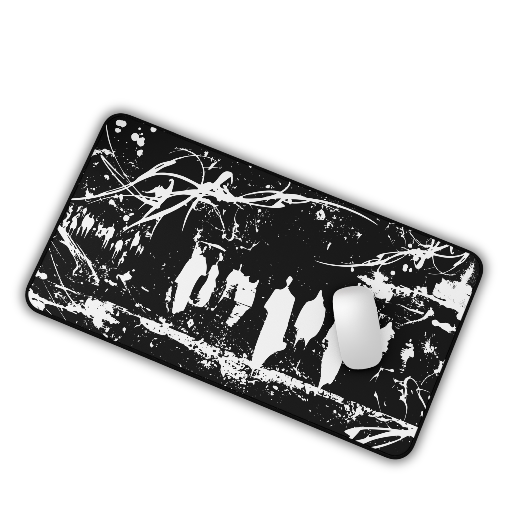 Silhouetted Crowds – Black Desk Mat – Abstract Ink Art Mouse Pad