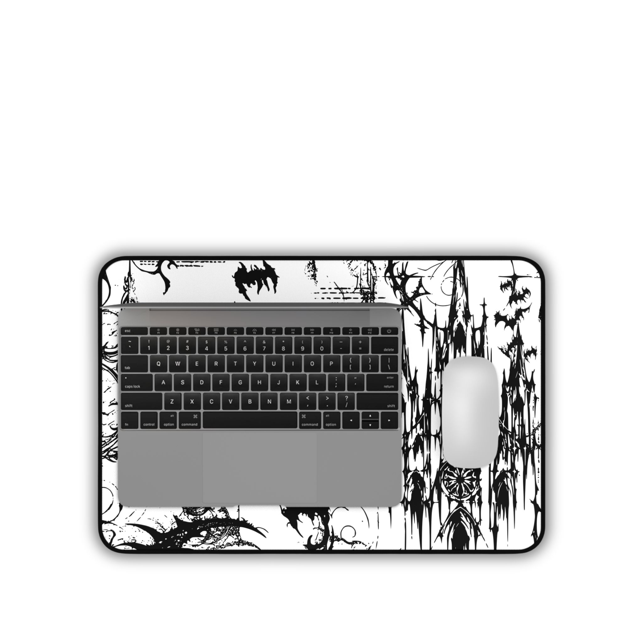 Gothic Castle with Bats – White Desk Mat – Vampire Aesthetic Mouse Pad