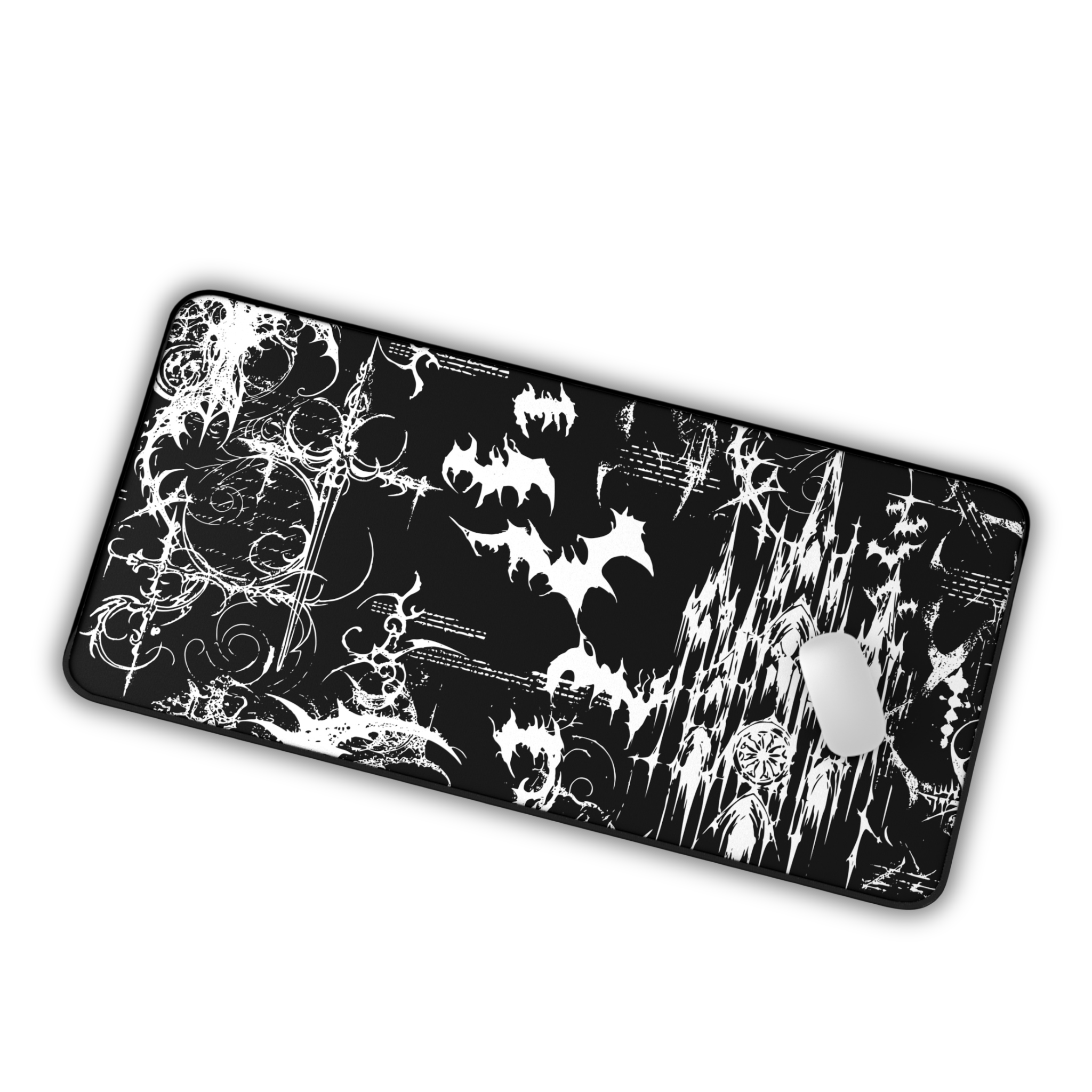 Gothic Castle and Bats – Black Desk Mat – Gothic Fantasy Mouse Pad