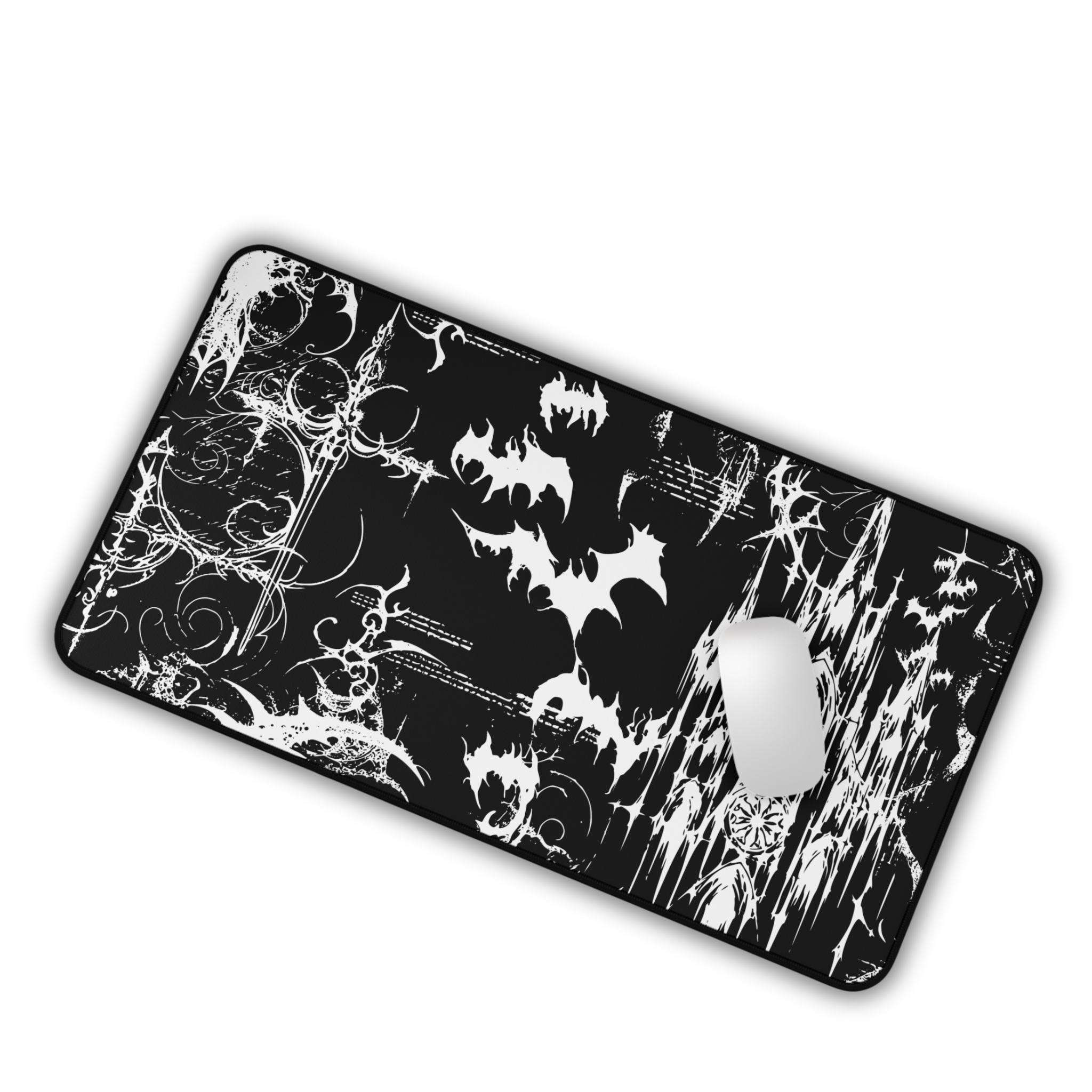 Gothic Castle and Bats – Black Desk Mat – Gothic Fantasy Mouse Pad