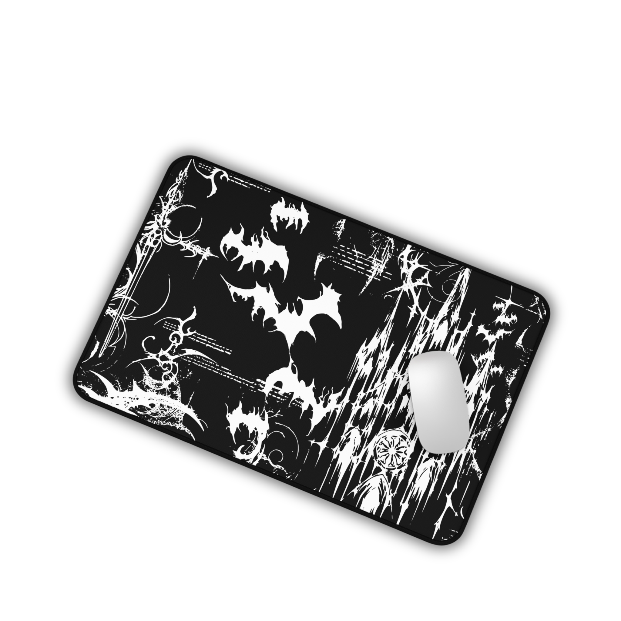 Gothic Castle and Bats – Black Desk Mat – Gothic Fantasy Mouse Pad