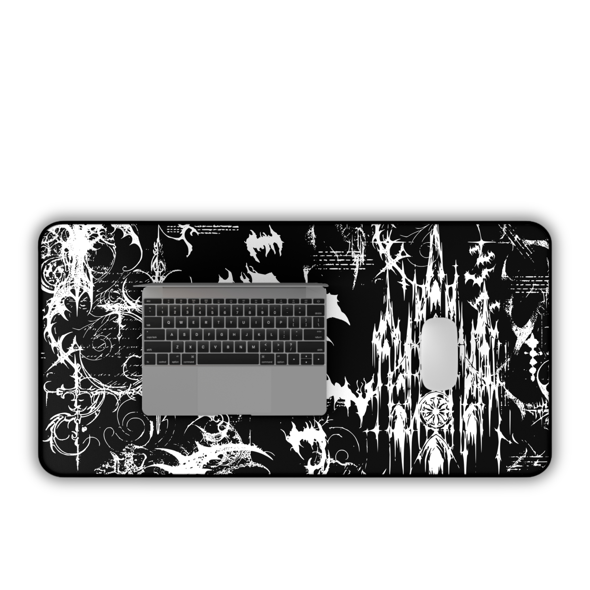 Gothic Castle and Bats – Black Desk Mat – Gothic Fantasy Mouse Pad