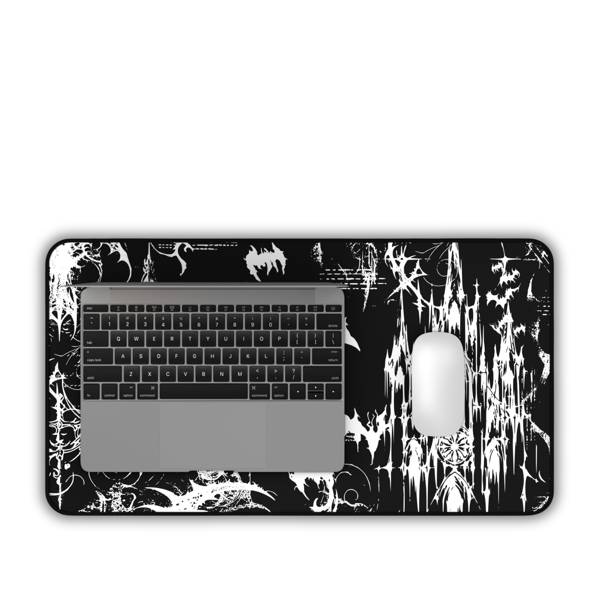 Gothic Castle and Bats – Black Desk Mat – Gothic Fantasy Mouse Pad