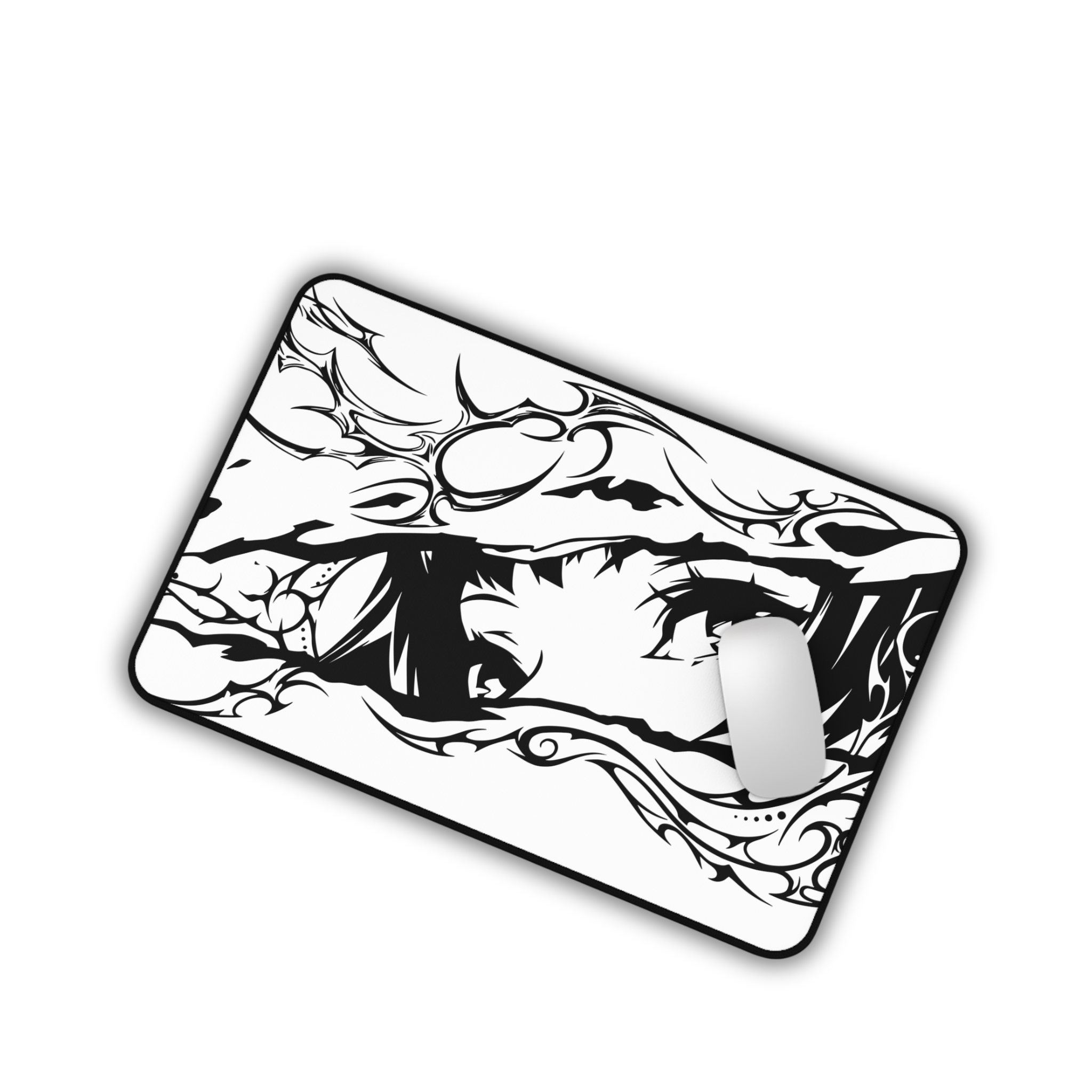 Monochrome Anime Eyes – White Desk Mat – Manga Eye Illustration Mouse Pad