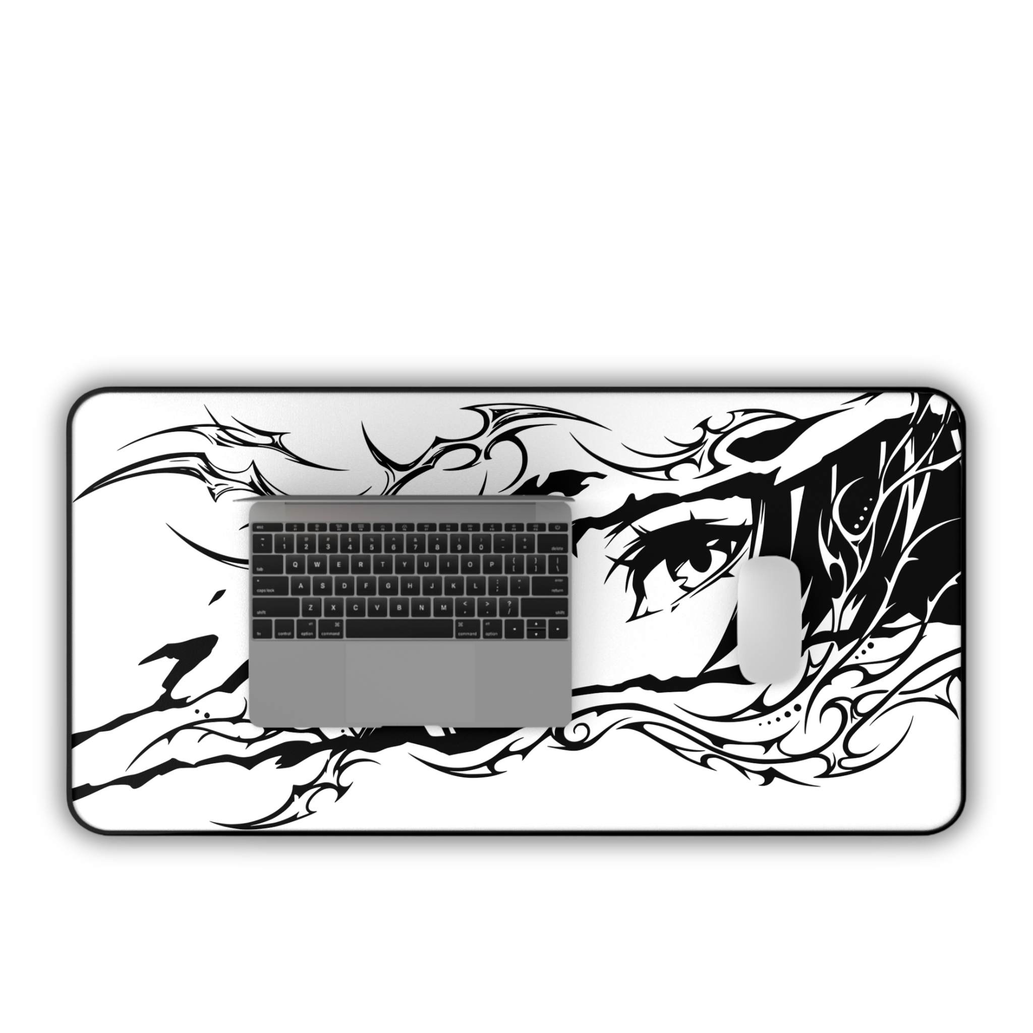 Monochrome Anime Eyes – White Desk Mat – Manga Eye Illustration Mouse Pad