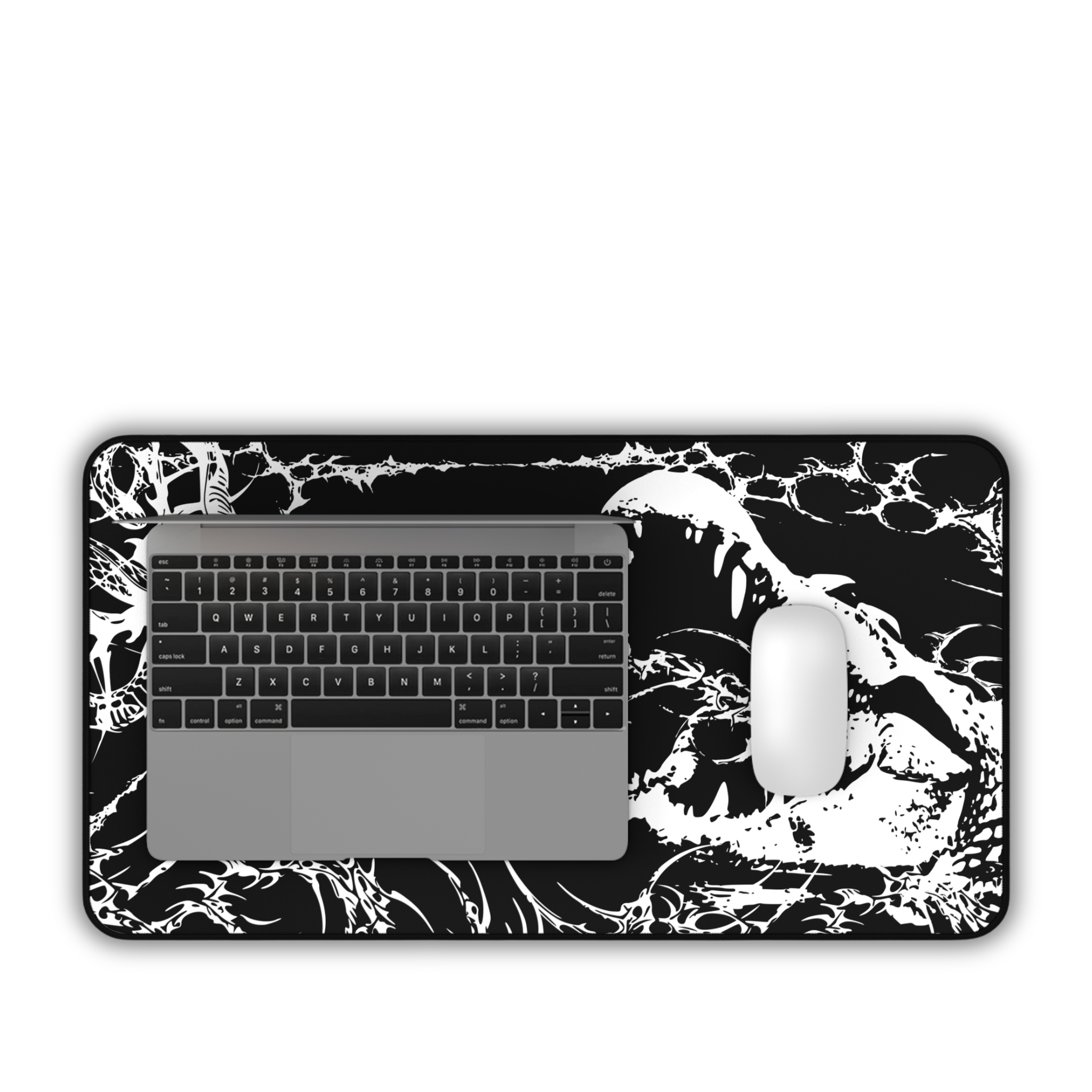 Crocodile and Snake Illustration – Black Desk Mat – Monochrome Animal Mouse Pad