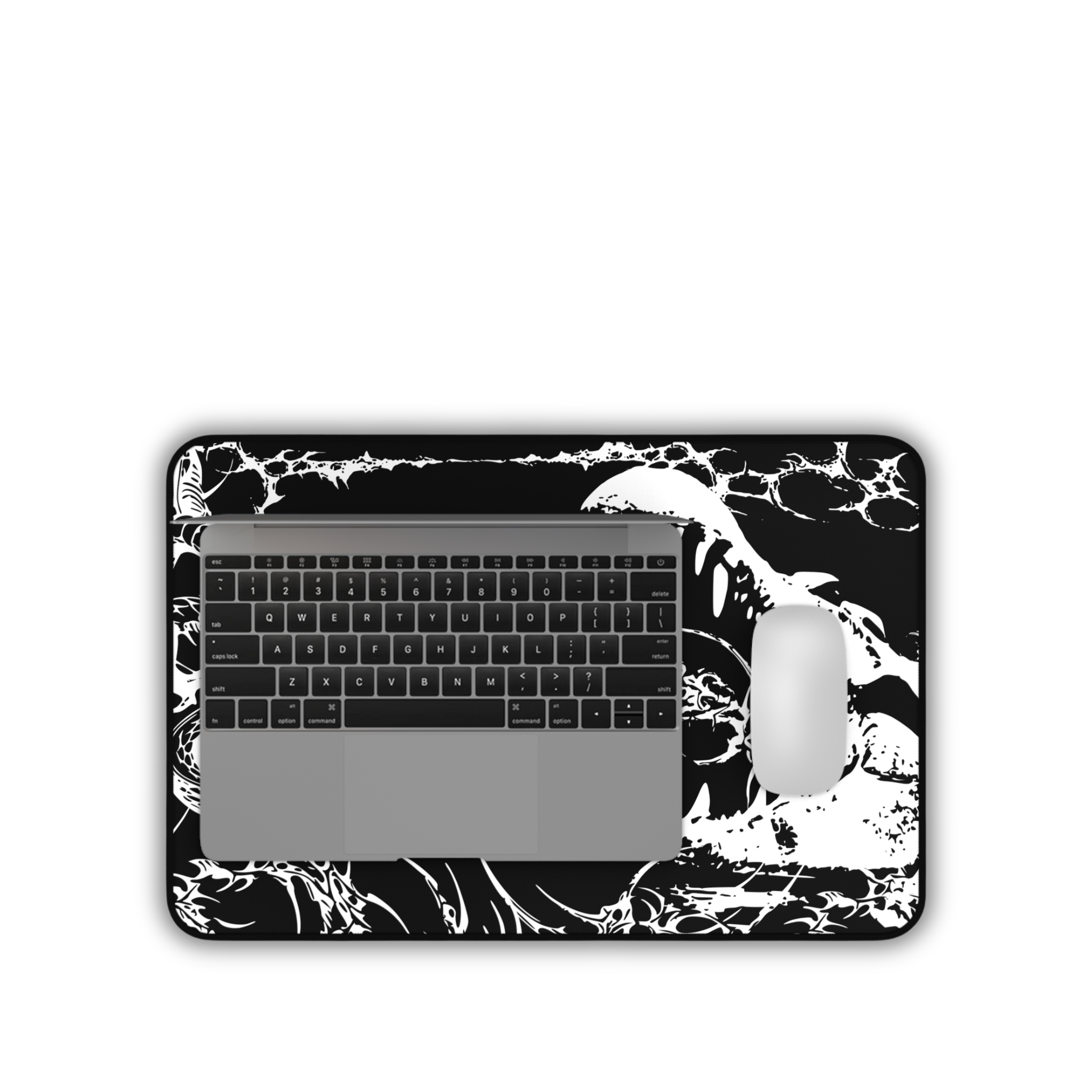 Crocodile and Snake Illustration – Black Desk Mat – Monochrome Animal Mouse Pad