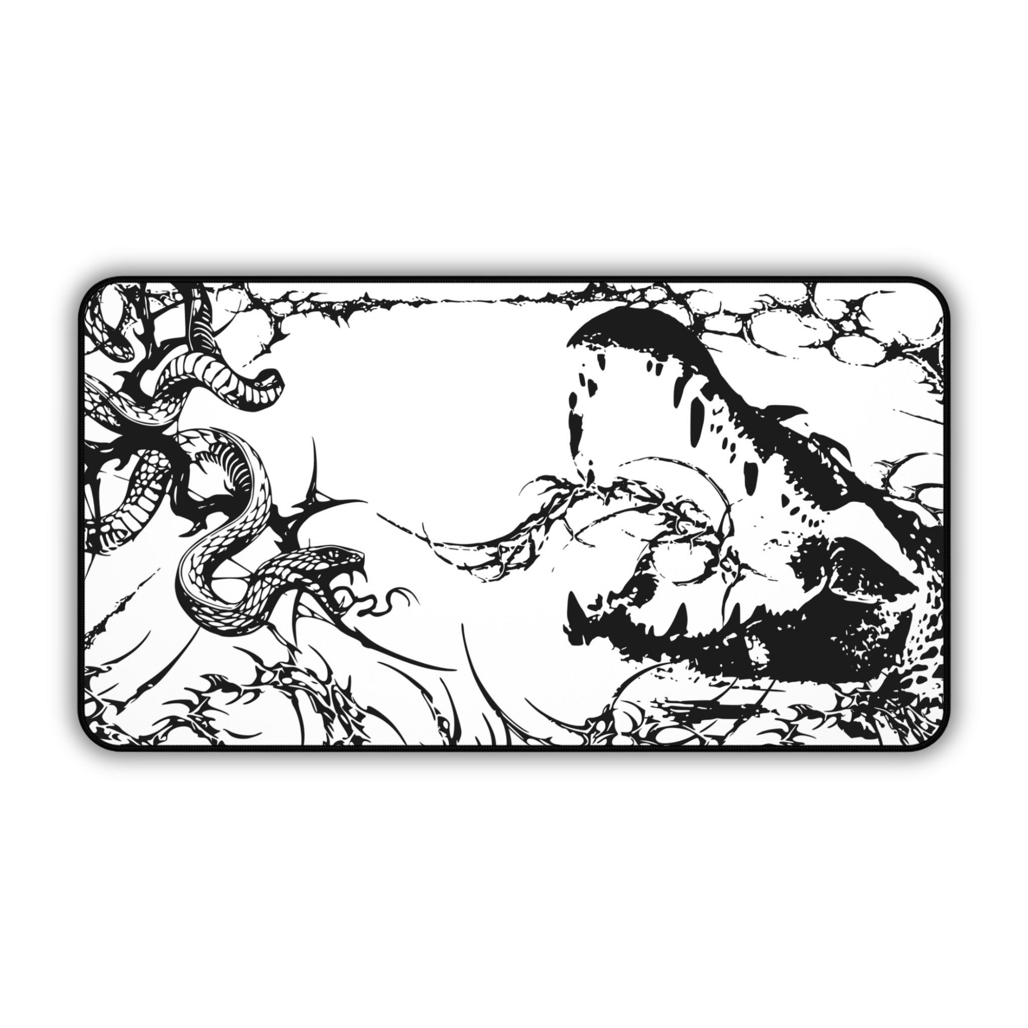 Crocodile and Snake – White Desk Mat – Monochrome Animal Mouse Pad