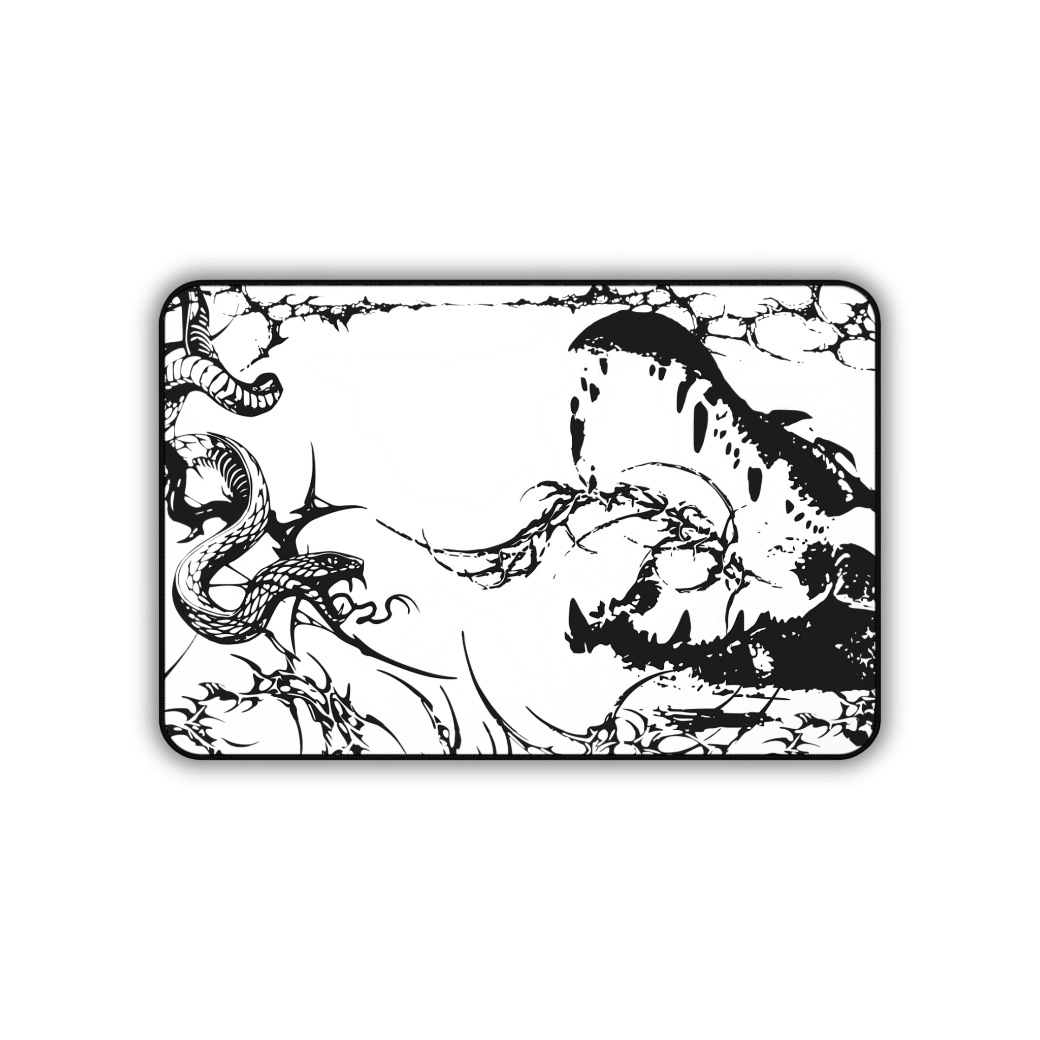 Crocodile and Snake – White Desk Mat – Monochrome Animal Mouse Pad