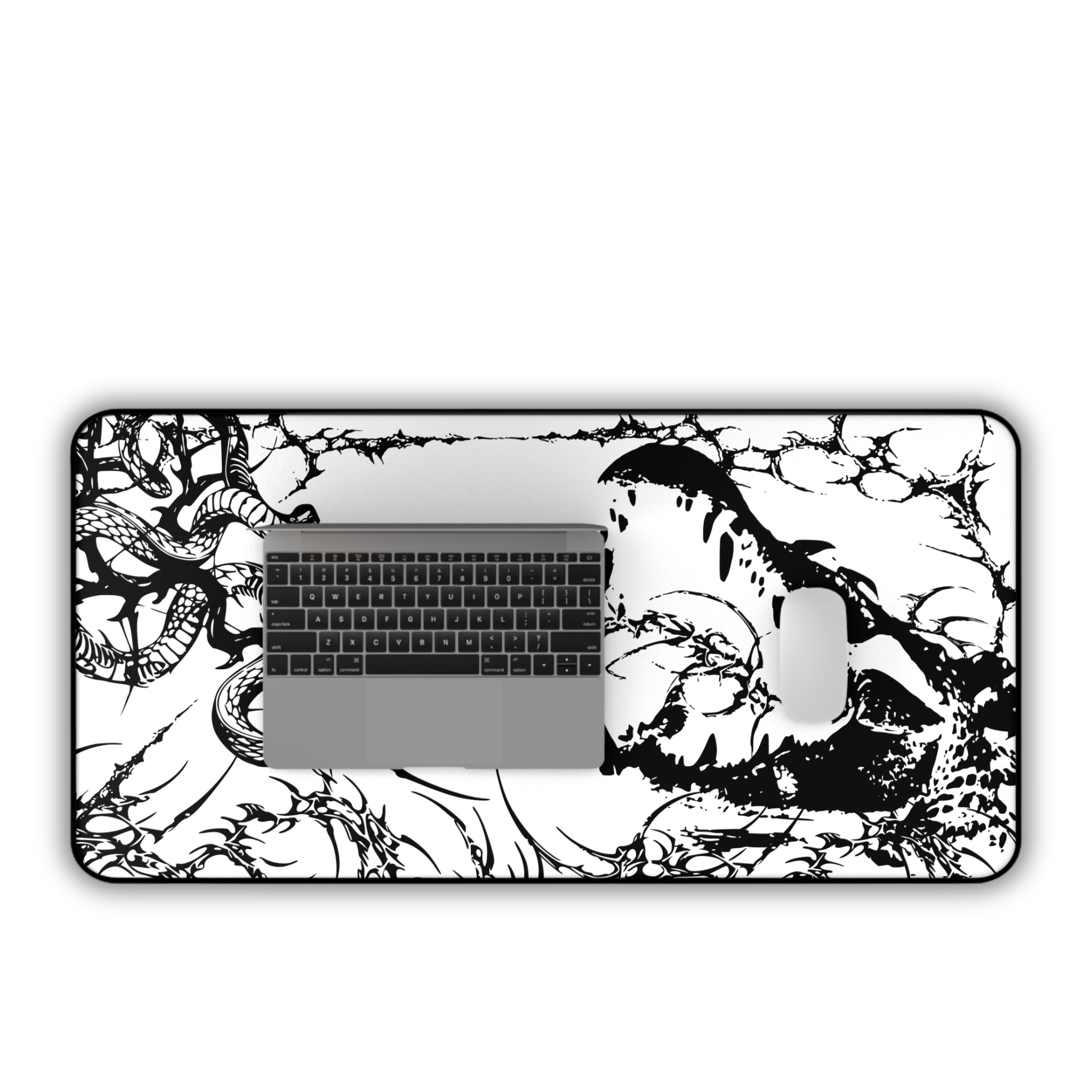 Crocodile and Snake – White Desk Mat – Monochrome Animal Mouse Pad