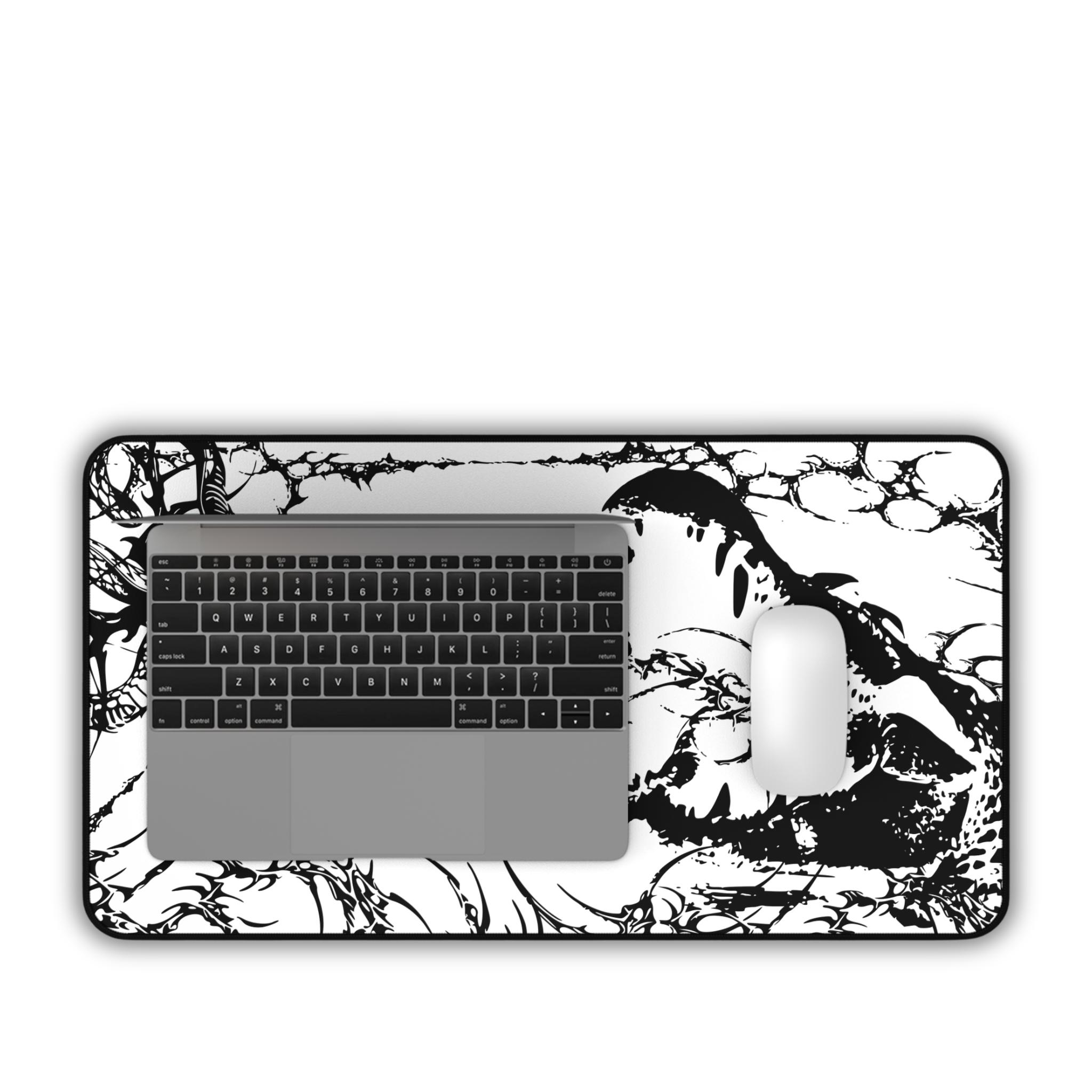 Crocodile and Snake – White Desk Mat – Monochrome Animal Mouse Pad