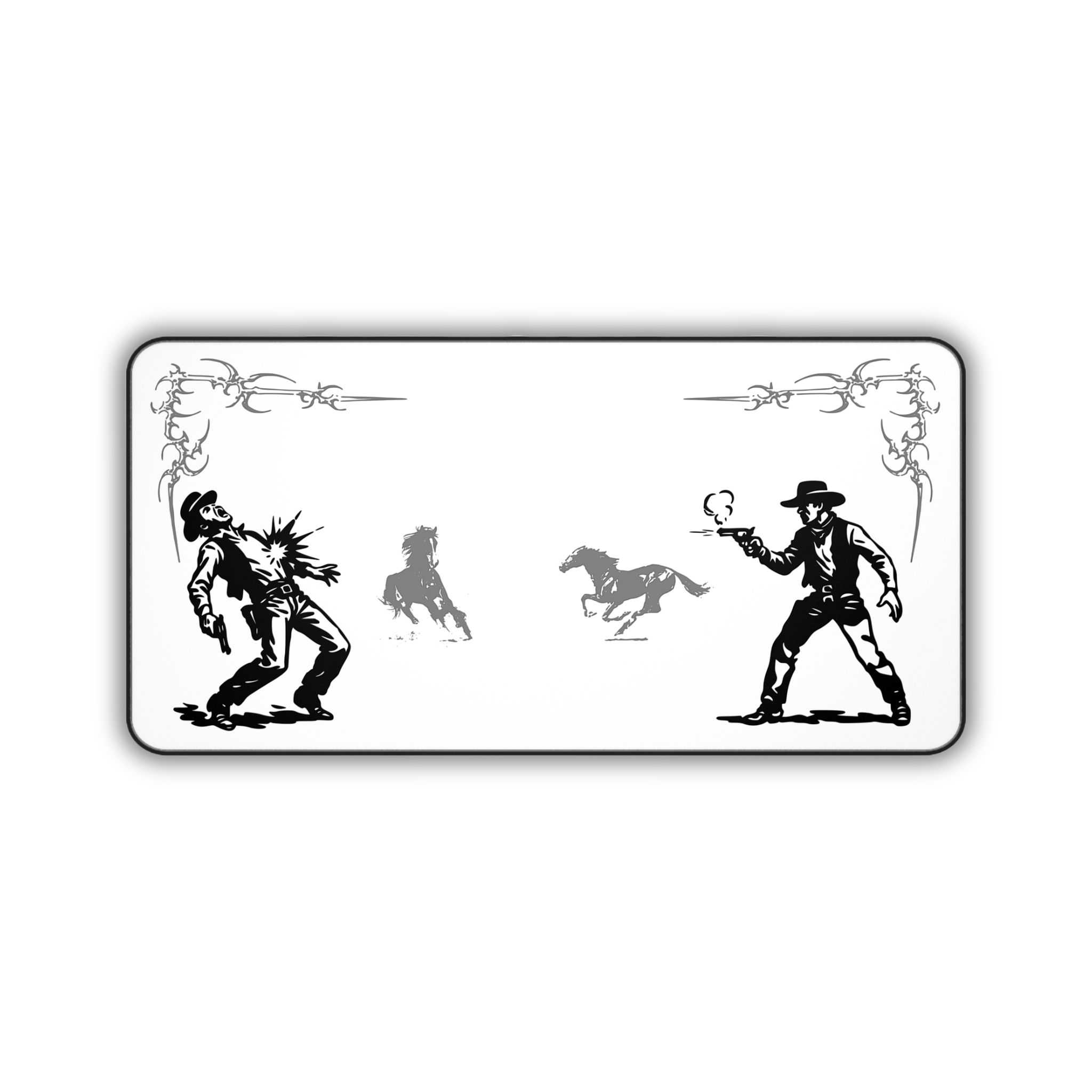 Vintage Western Duel – Black Desk Mat – Cowboy Shootout Mouse Pad