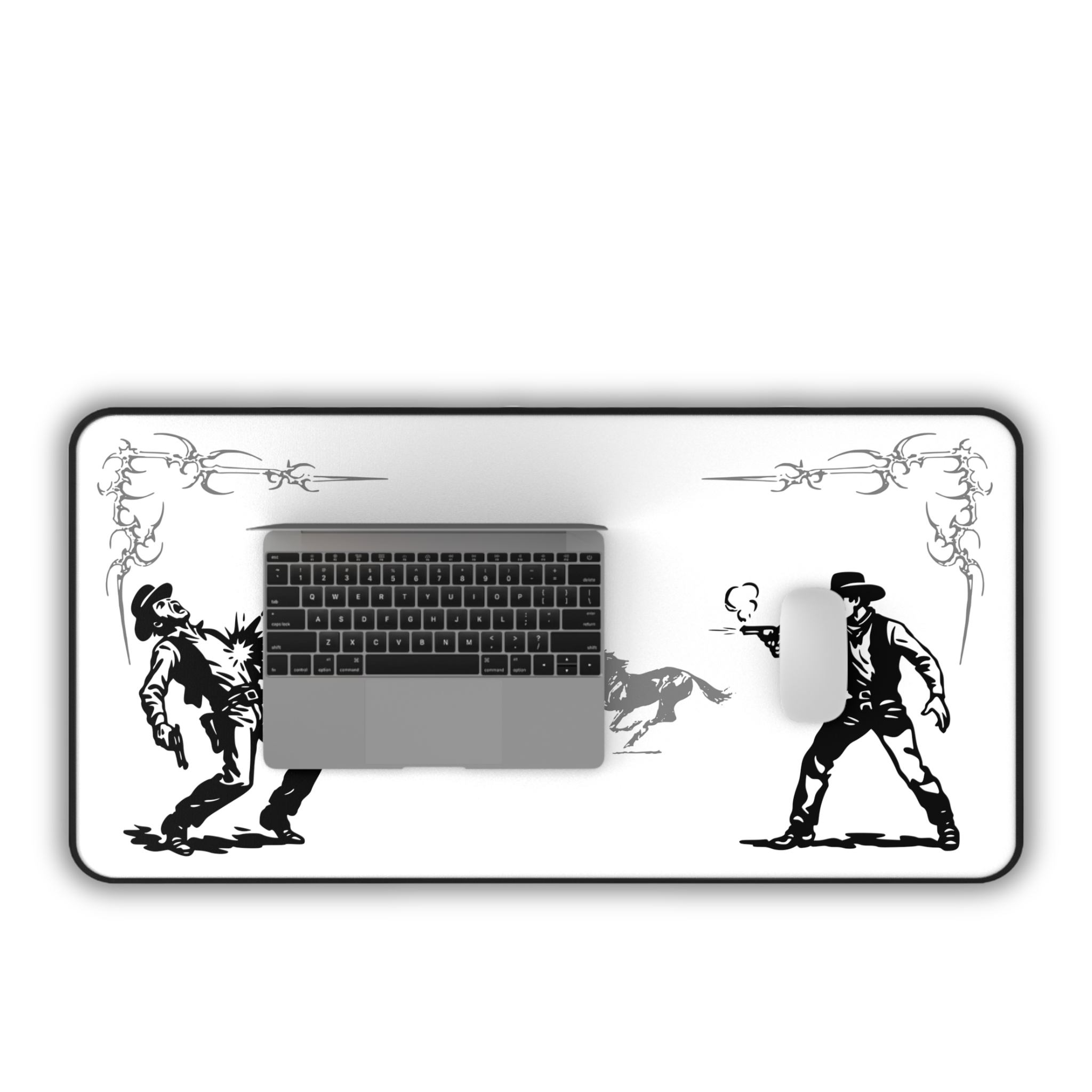 Vintage Western Duel – Black Desk Mat – Cowboy Shootout Mouse Pad
