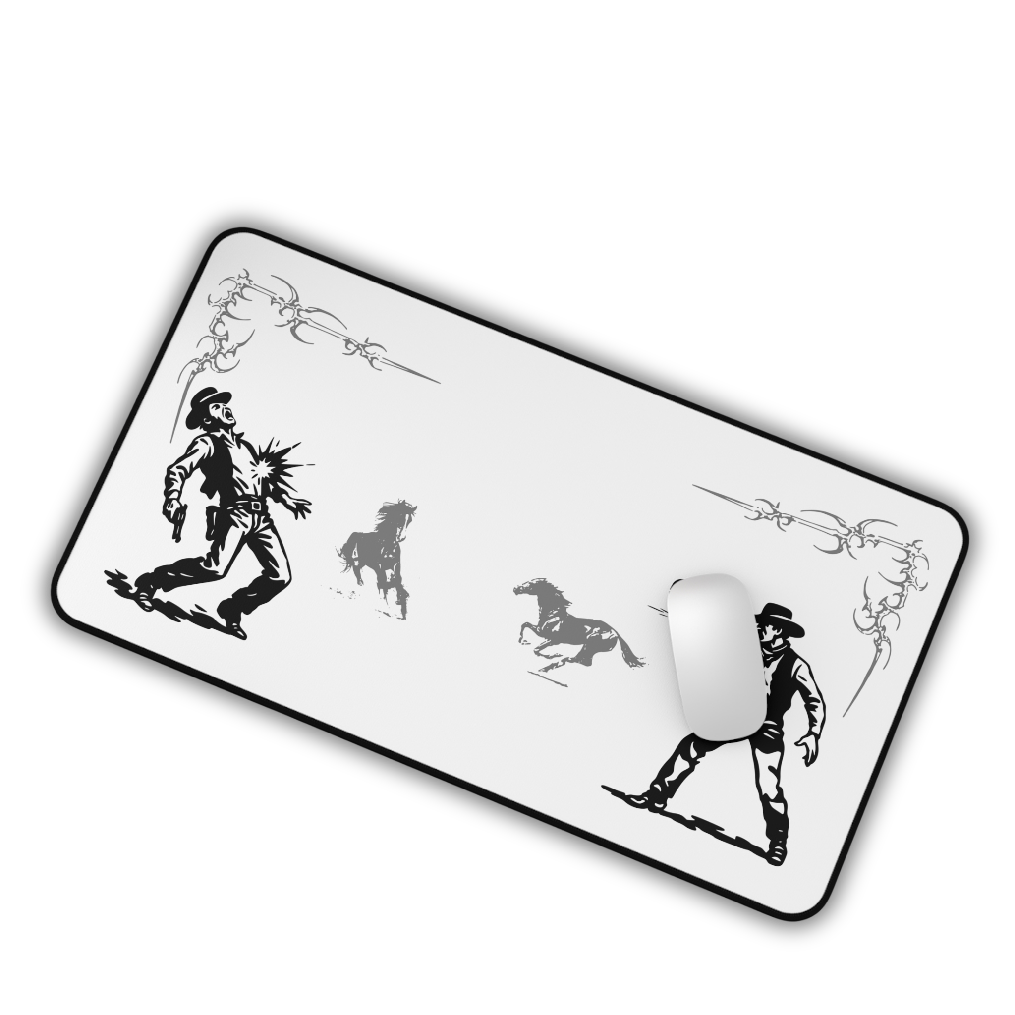 Vintage Western Duel – Black Desk Mat – Cowboy Shootout Mouse Pad