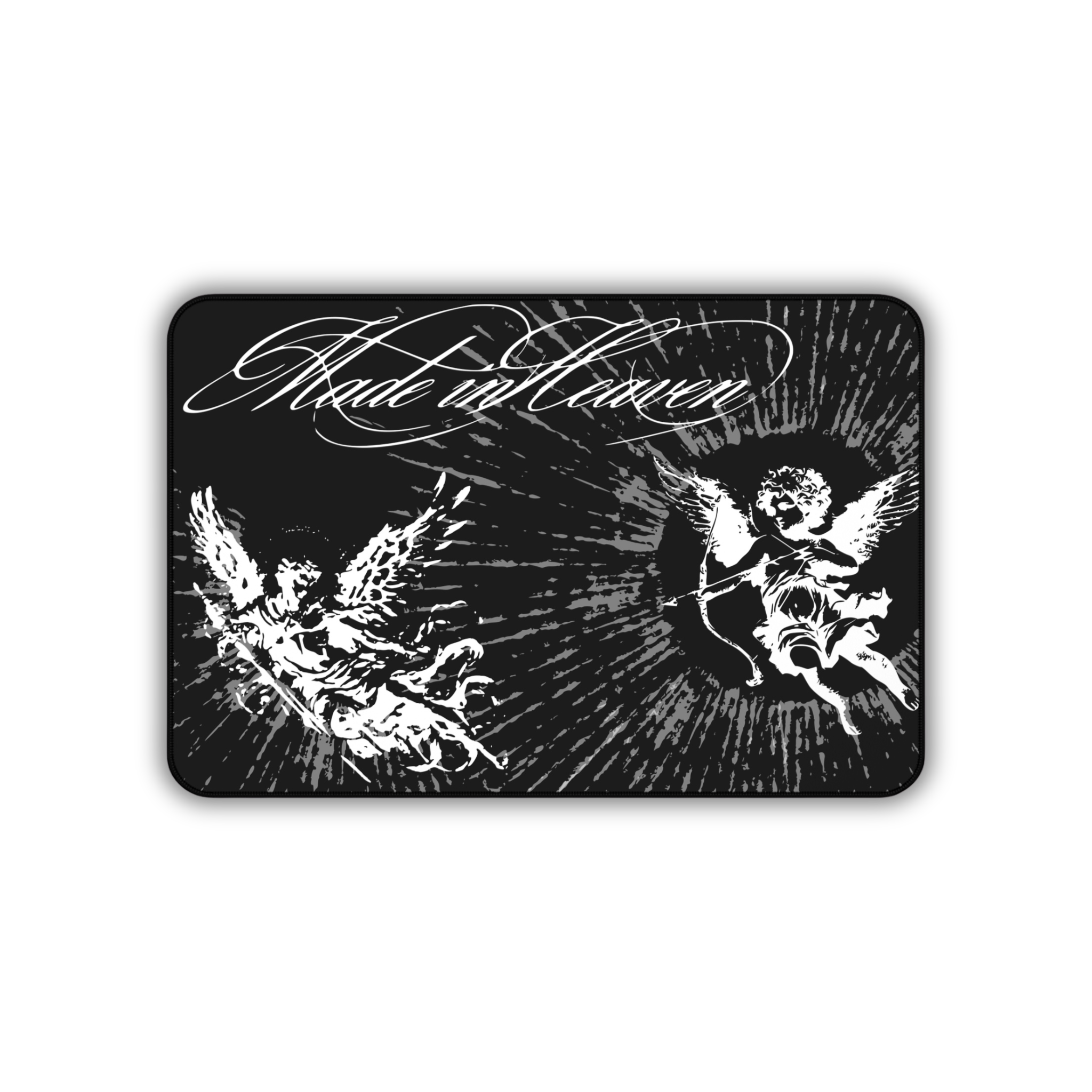 Vintage Angel Cherubs – Black Desk Mat – Baroque Angel Illustration Mouse Pad
