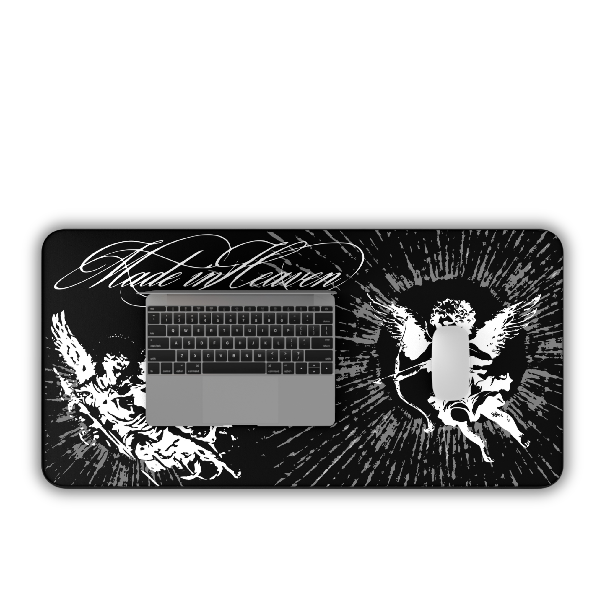 Vintage Angel Cherubs – Black Desk Mat – Baroque Angel Illustration Mouse Pad