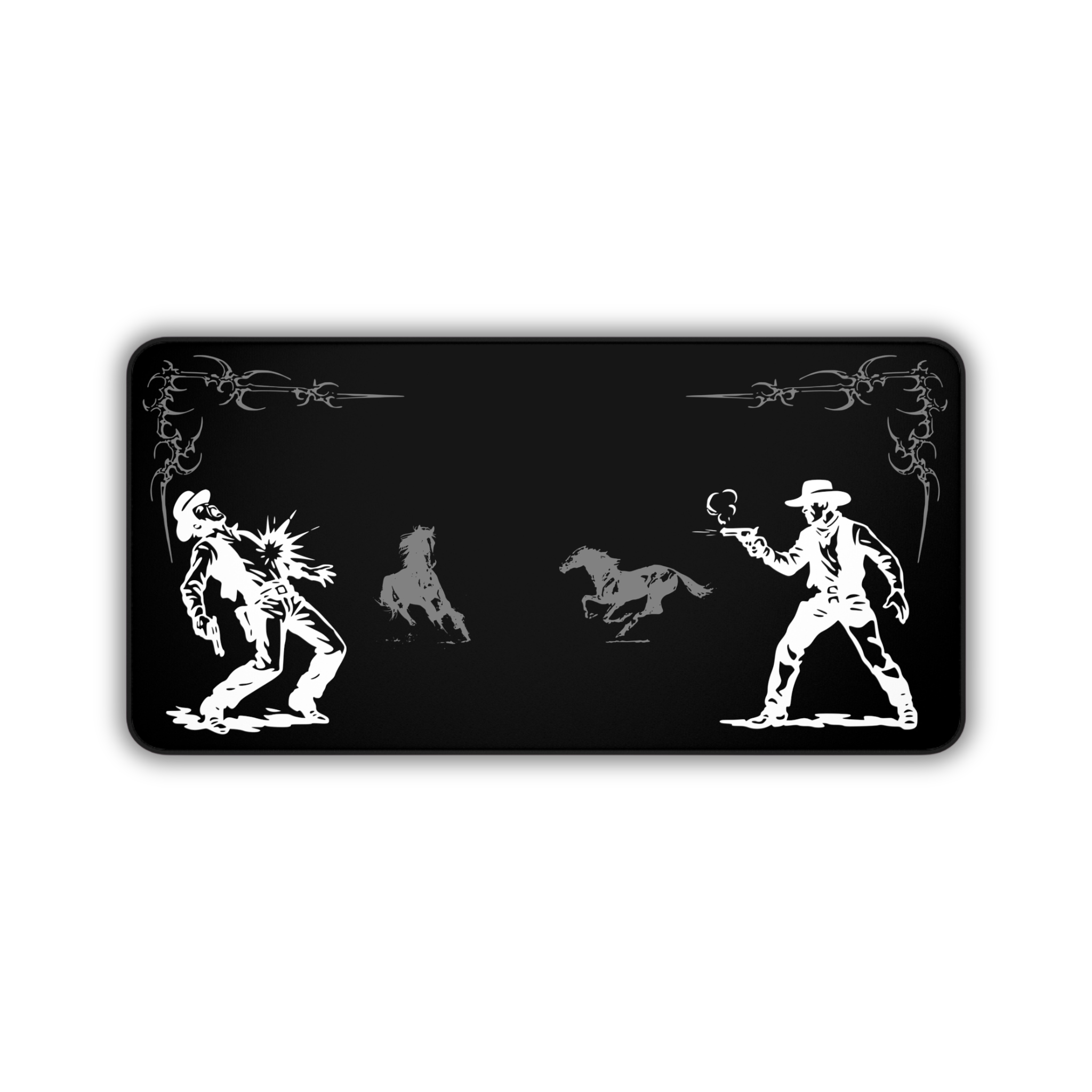 Western Showdown – Black Desk Mat – Cowboy Duel Mouse Pad