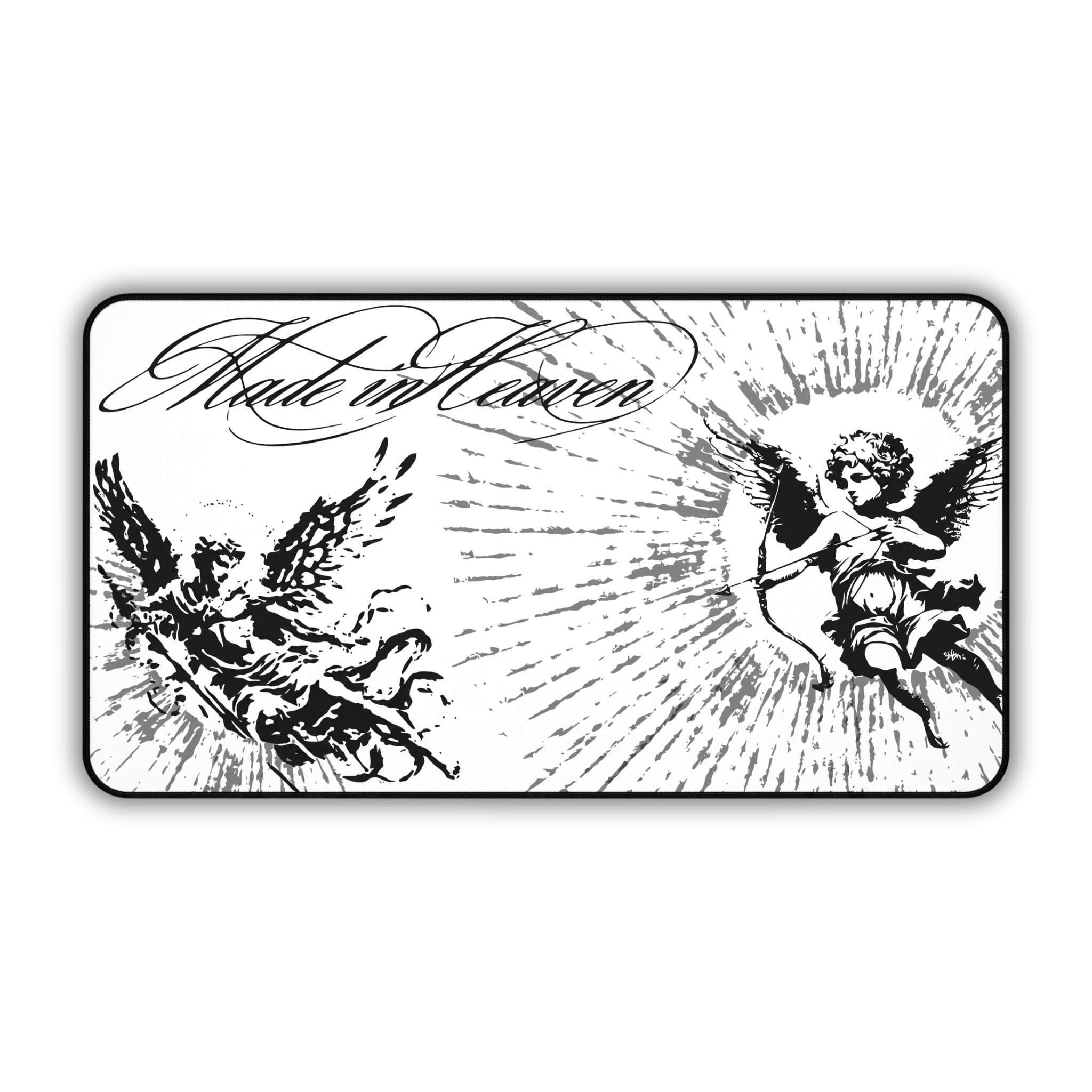 Cherub Angels – White Desk Mat – Vintage Baroque Celestial Mouse Pad
