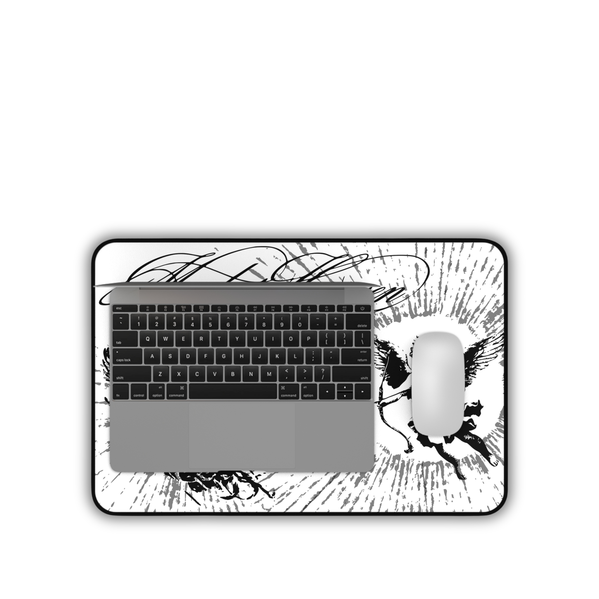 Cherub Angels – White Desk Mat – Vintage Baroque Celestial Mouse Pad