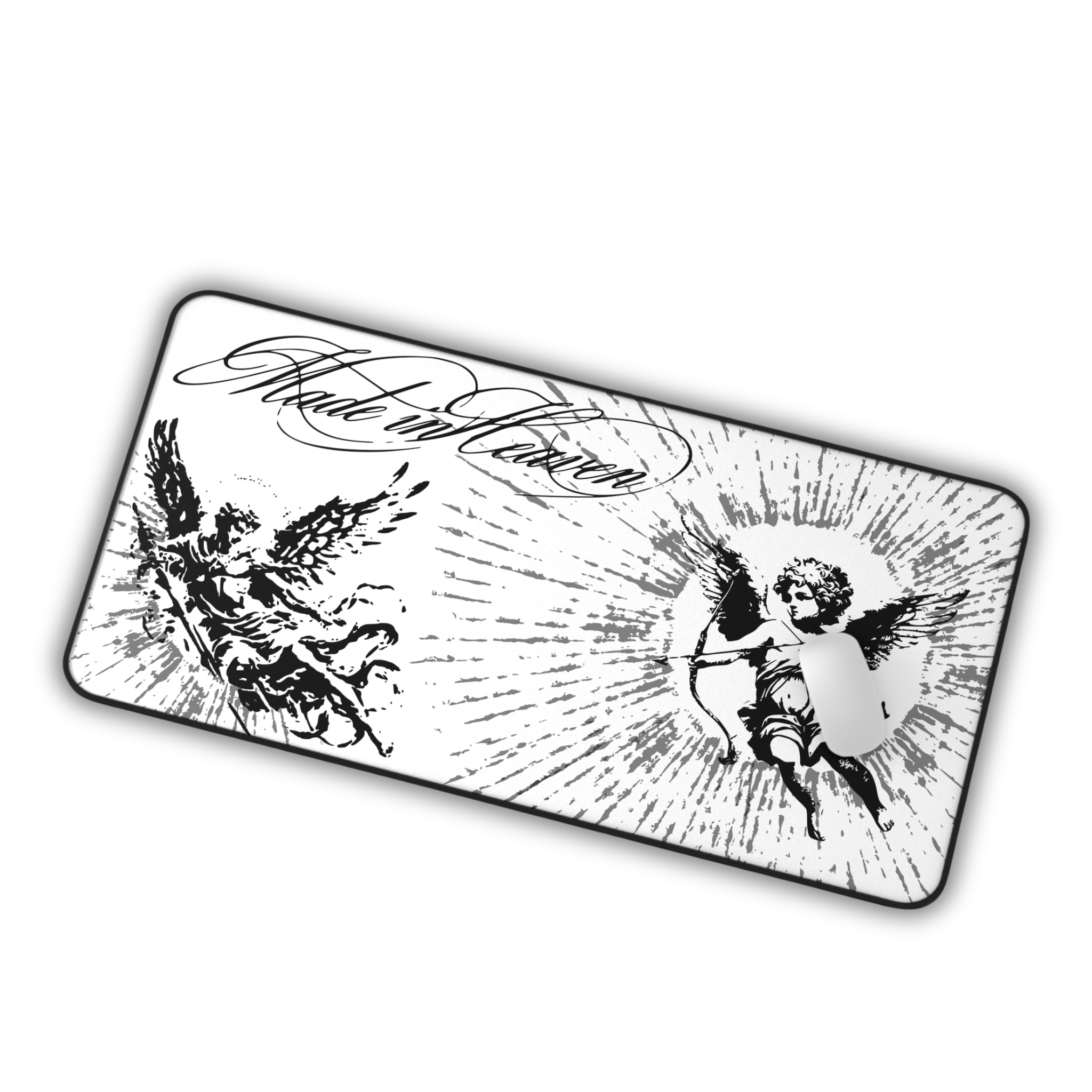 Cherub Angels – White Desk Mat – Vintage Baroque Celestial Mouse Pad