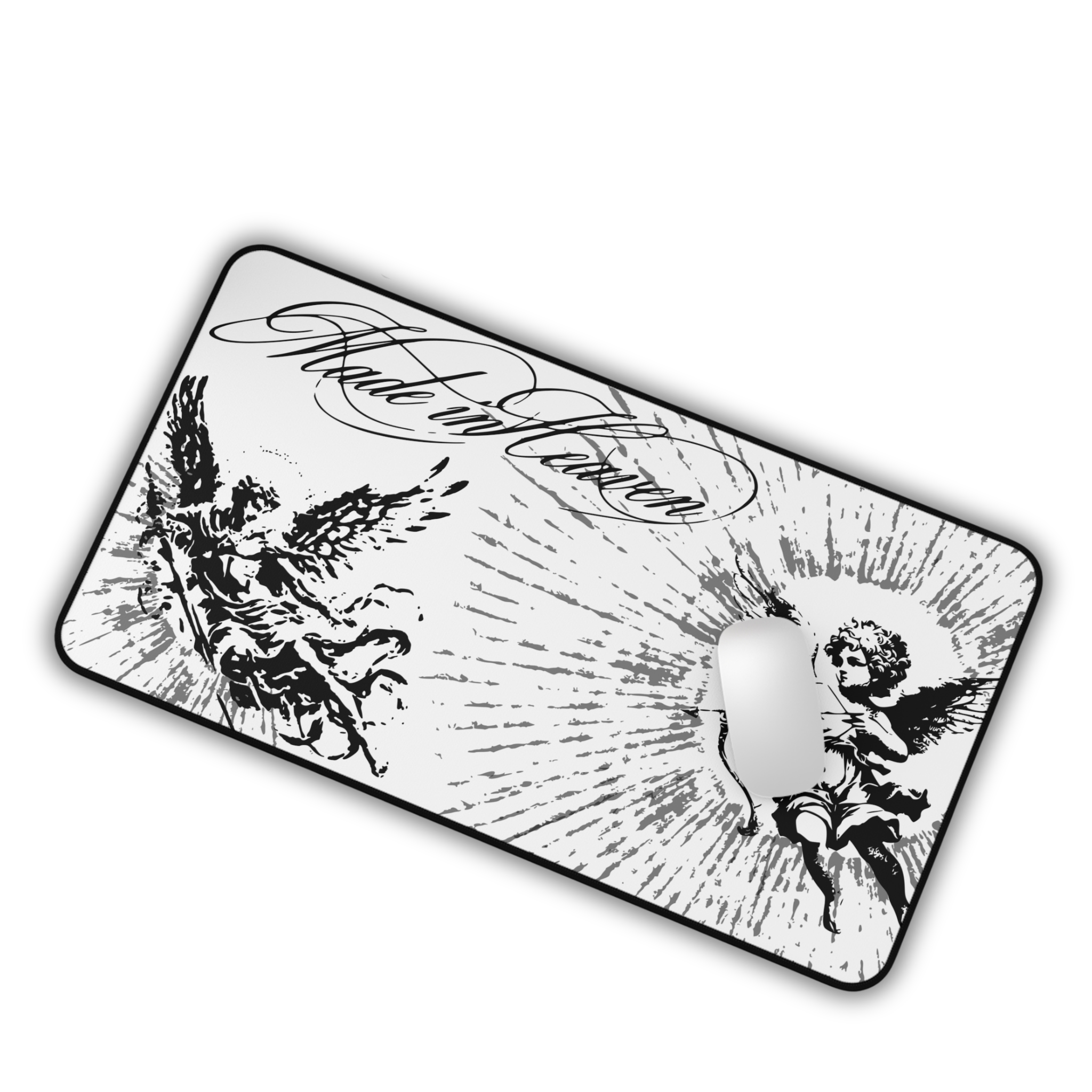 Cherub Angels – White Desk Mat – Vintage Baroque Celestial Mouse Pad