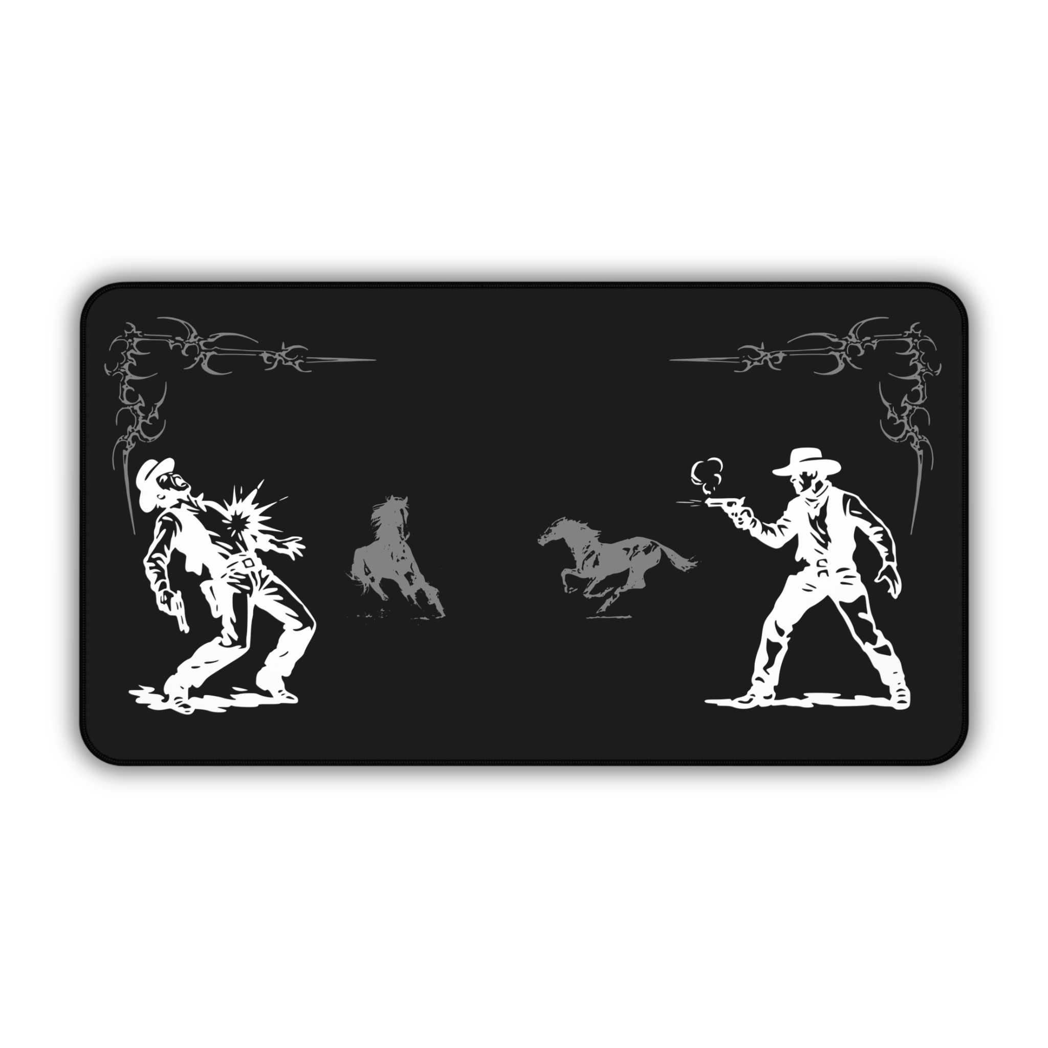 Western Showdown – Black Desk Mat – Cowboy Duel Mouse Pad