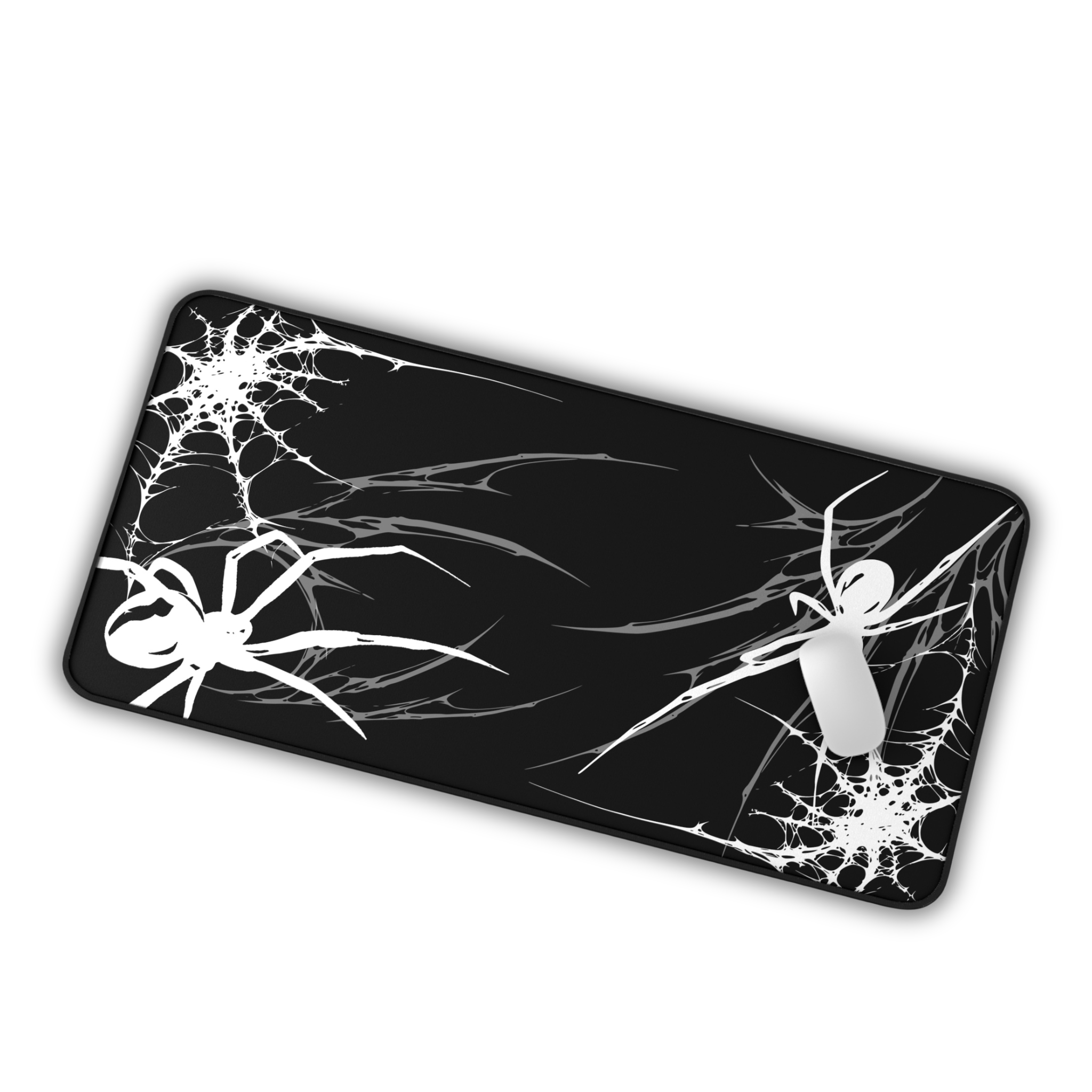White Spider Web – Black Desk Mat – Gothic Spider Mouse Pad