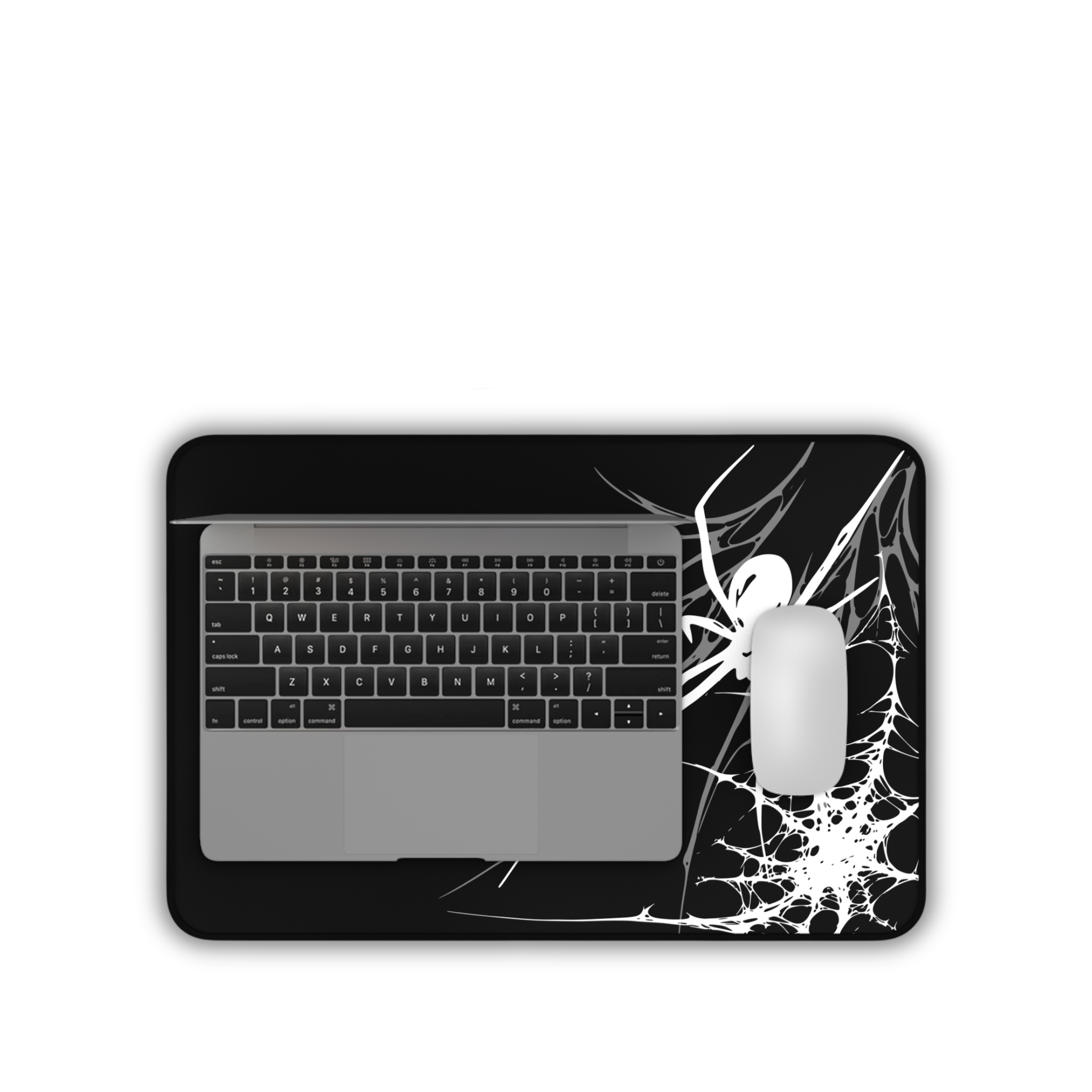 White Spider Web – Black Desk Mat – Gothic Spider Mouse Pad