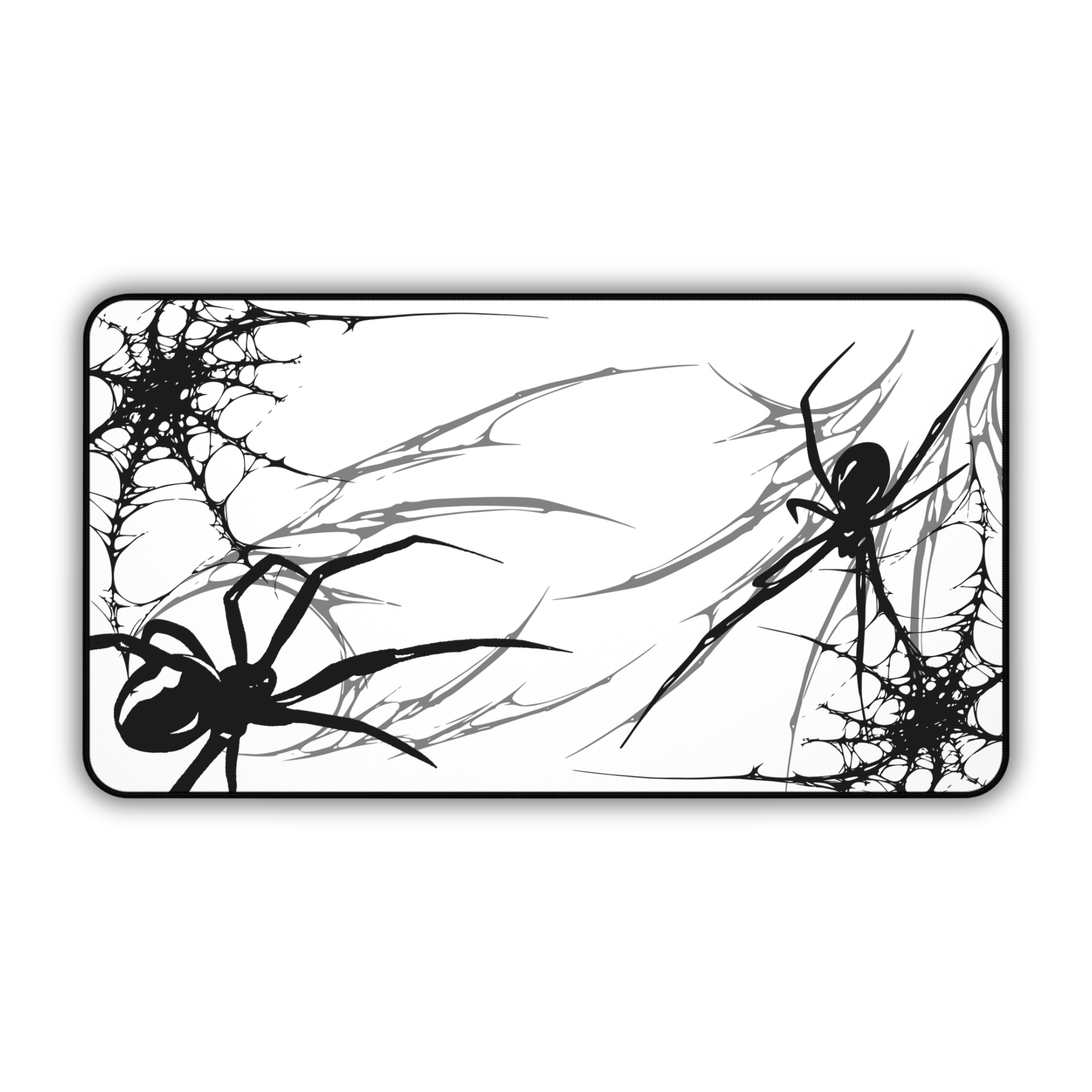 Black Spider Web – White Desk Mat – Minimal Gothic Spider Mouse Pad