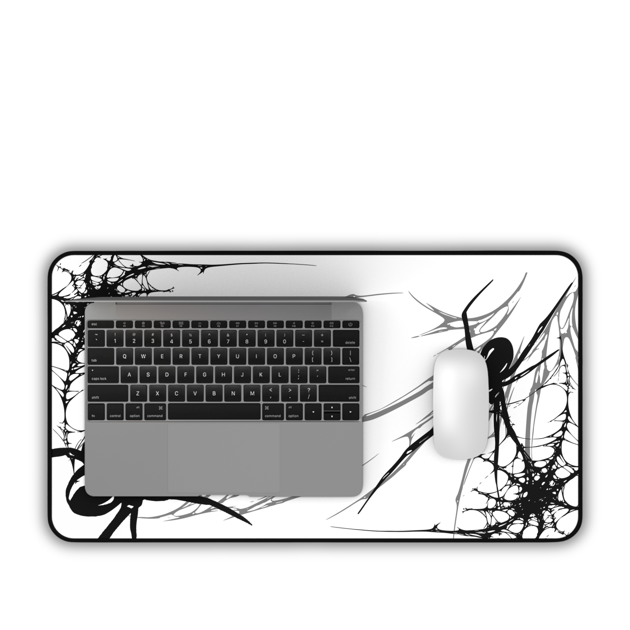 Black Spider Web – White Desk Mat – Minimal Gothic Spider Mouse Pad