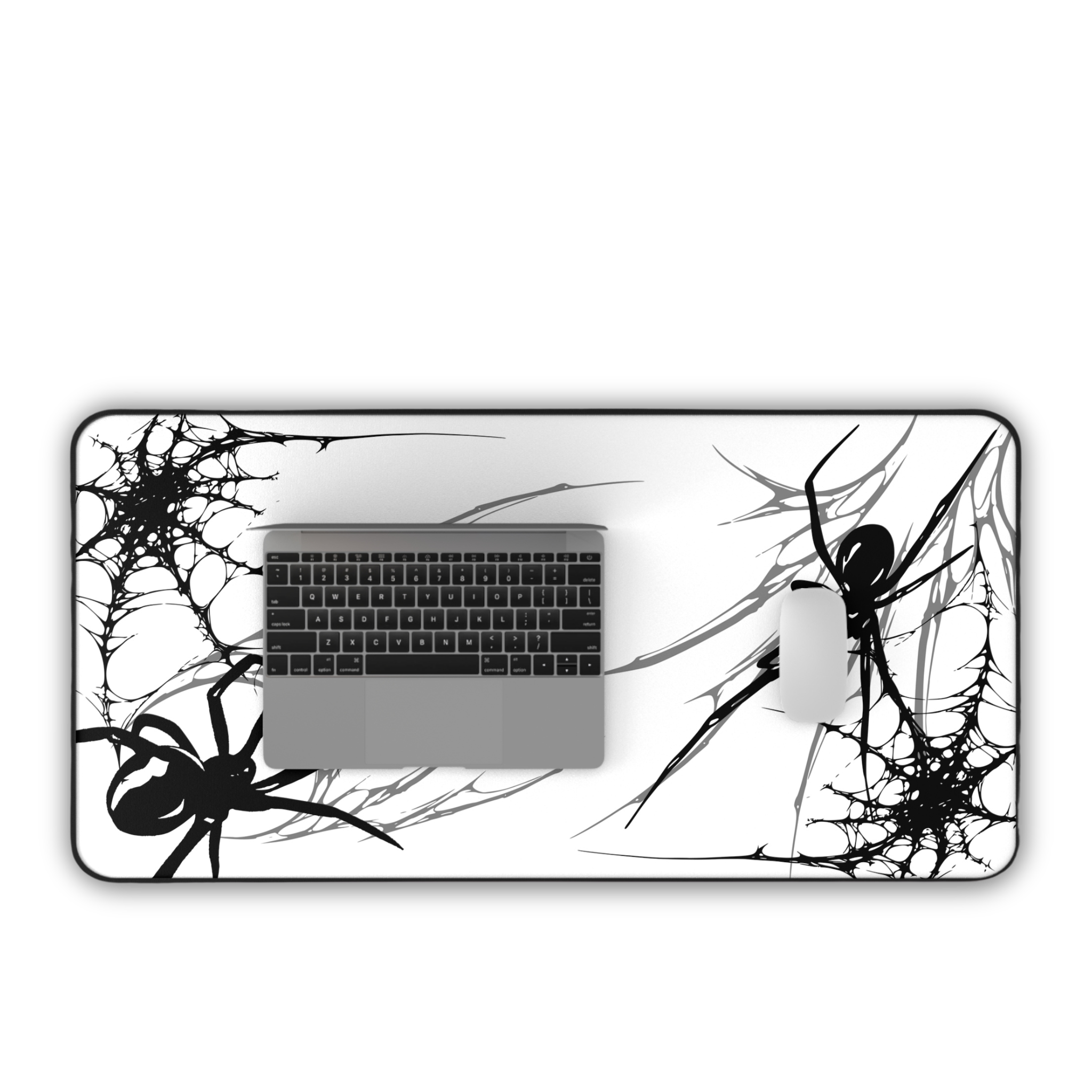 Black Spider Web – White Desk Mat – Minimal Gothic Spider Mouse Pad