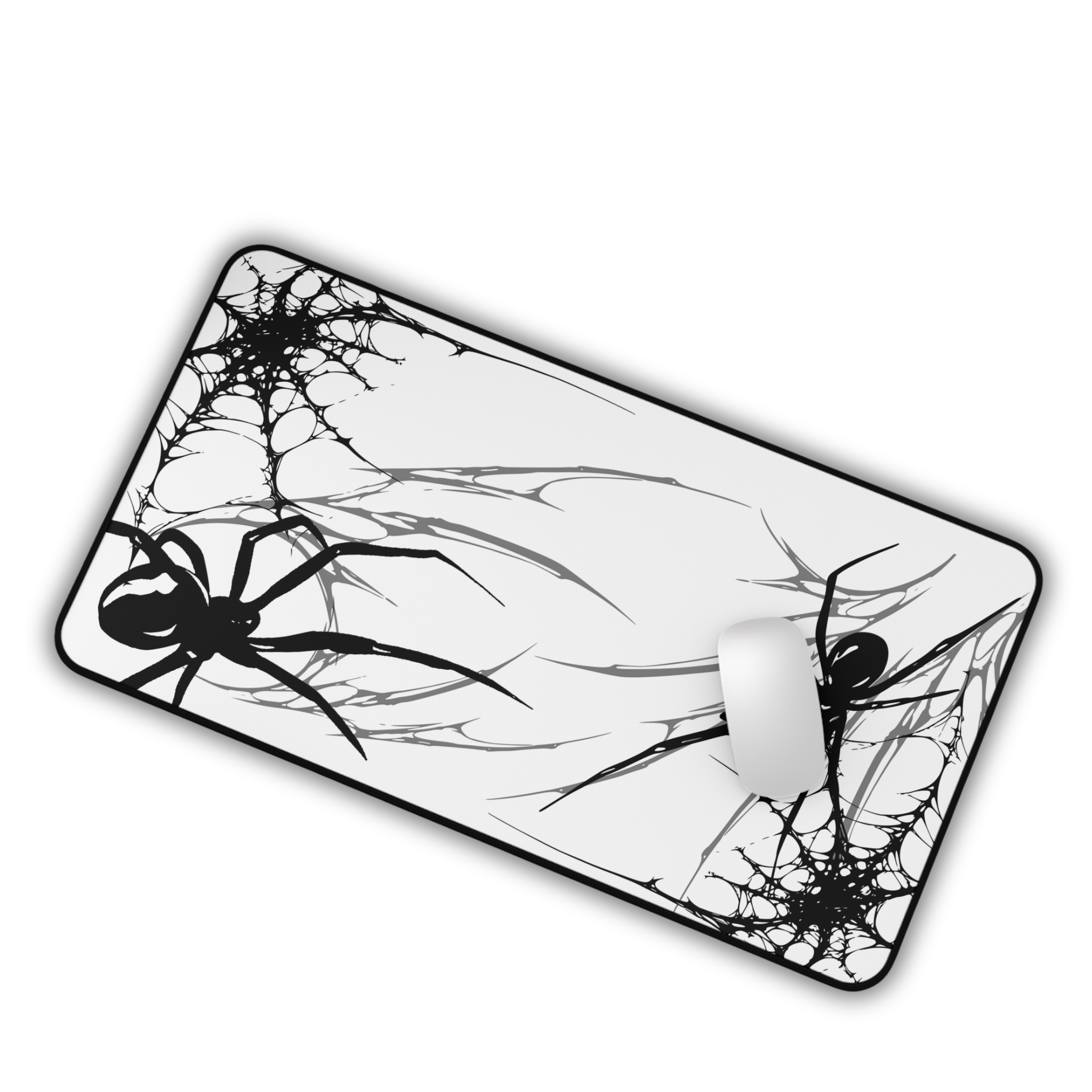 Black Spider Web – White Desk Mat – Minimal Gothic Spider Mouse Pad