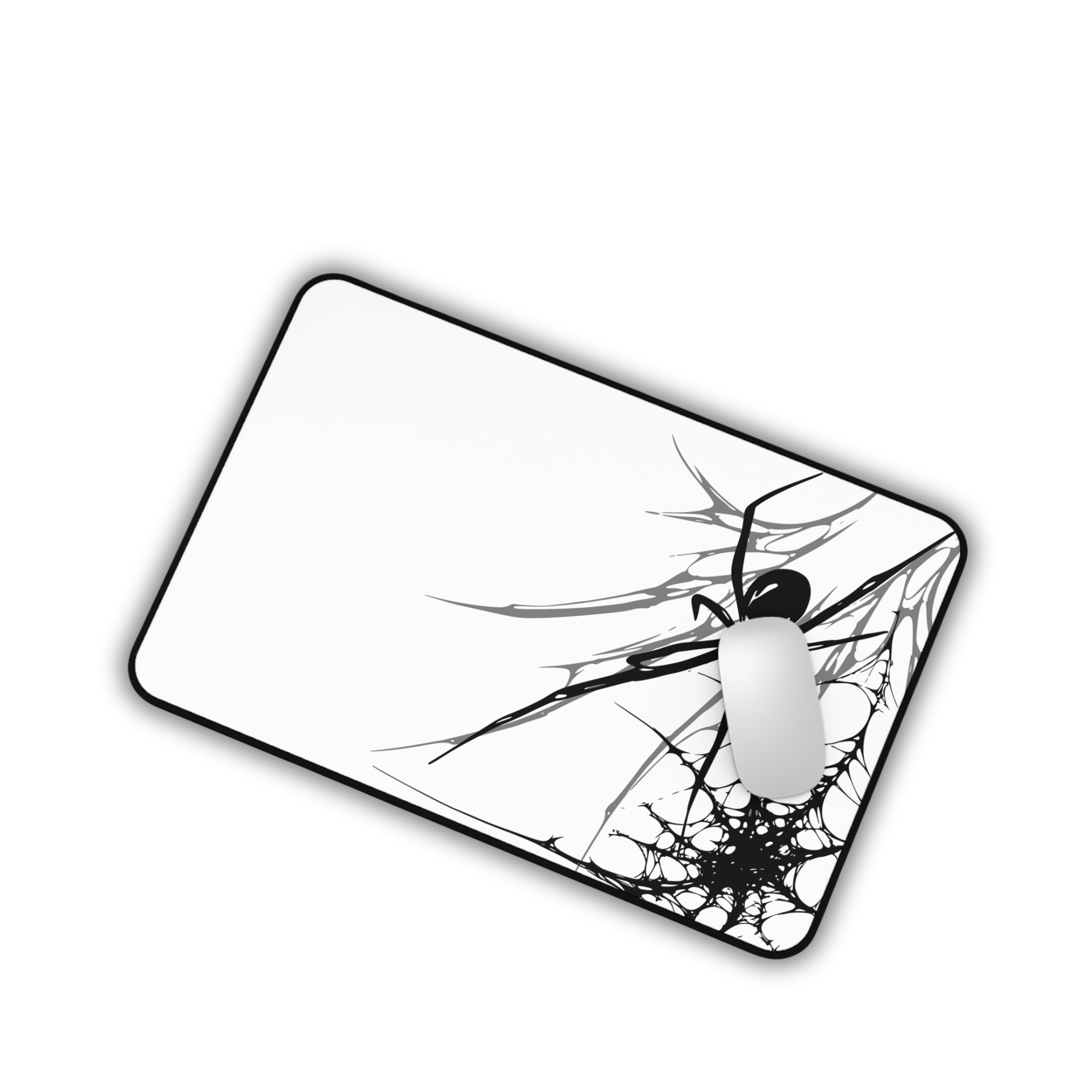 Black Spider Web – White Desk Mat – Minimal Gothic Spider Mouse Pad