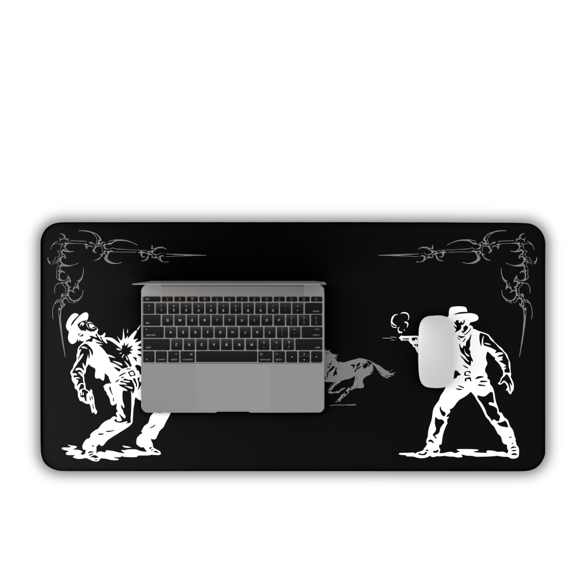 Western Showdown – Black Desk Mat – Cowboy Duel Mouse Pad
