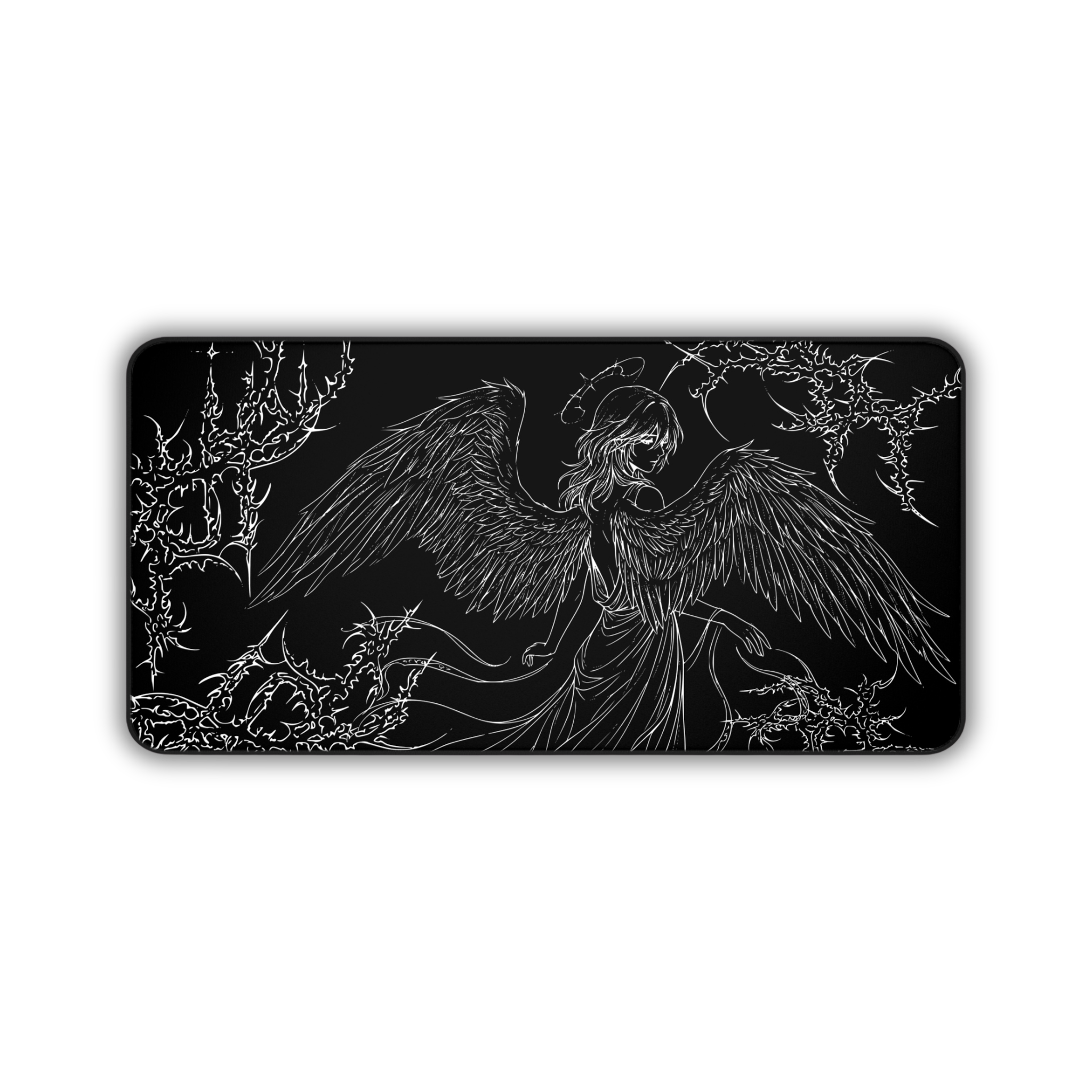 Dark Angel – Black Desk Mat – Gothic Winged Figure Mouse Pad
