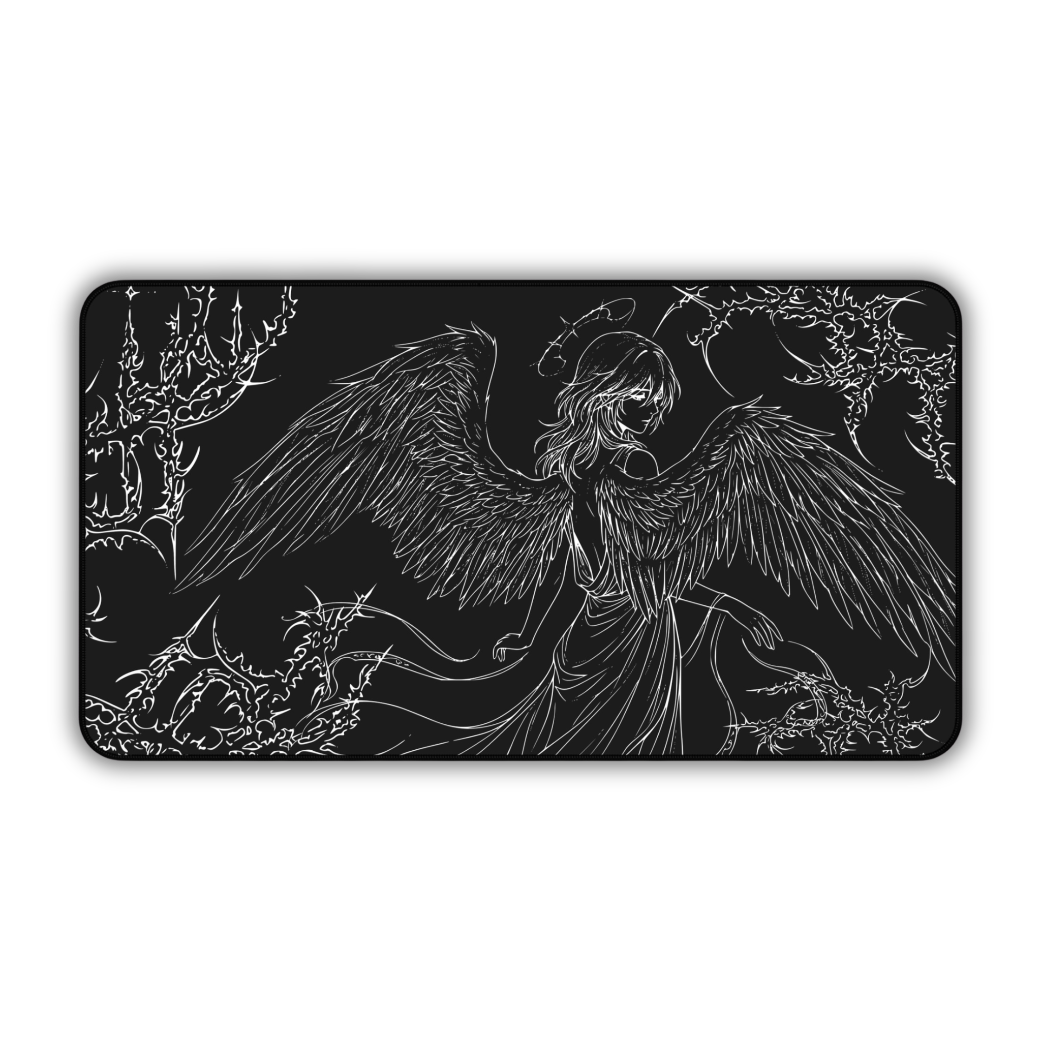 Dark Angel – Black Desk Mat – Gothic Winged Figure Mouse Pad