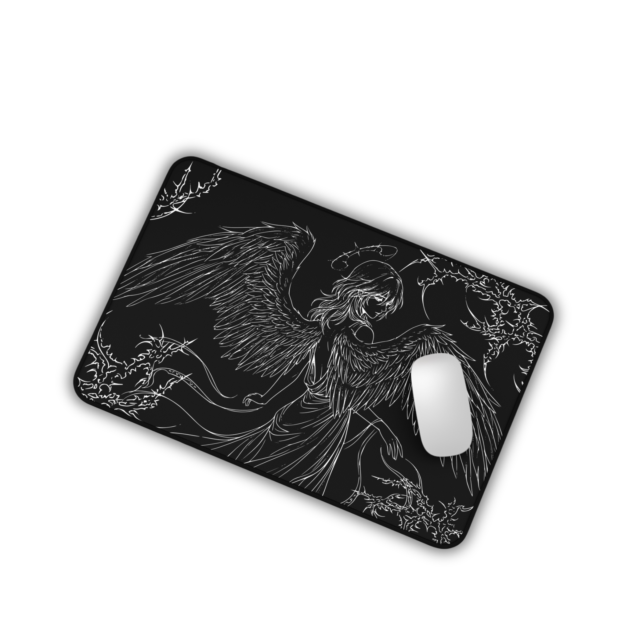 Dark Angel – Black Desk Mat – Gothic Winged Figure Mouse Pad