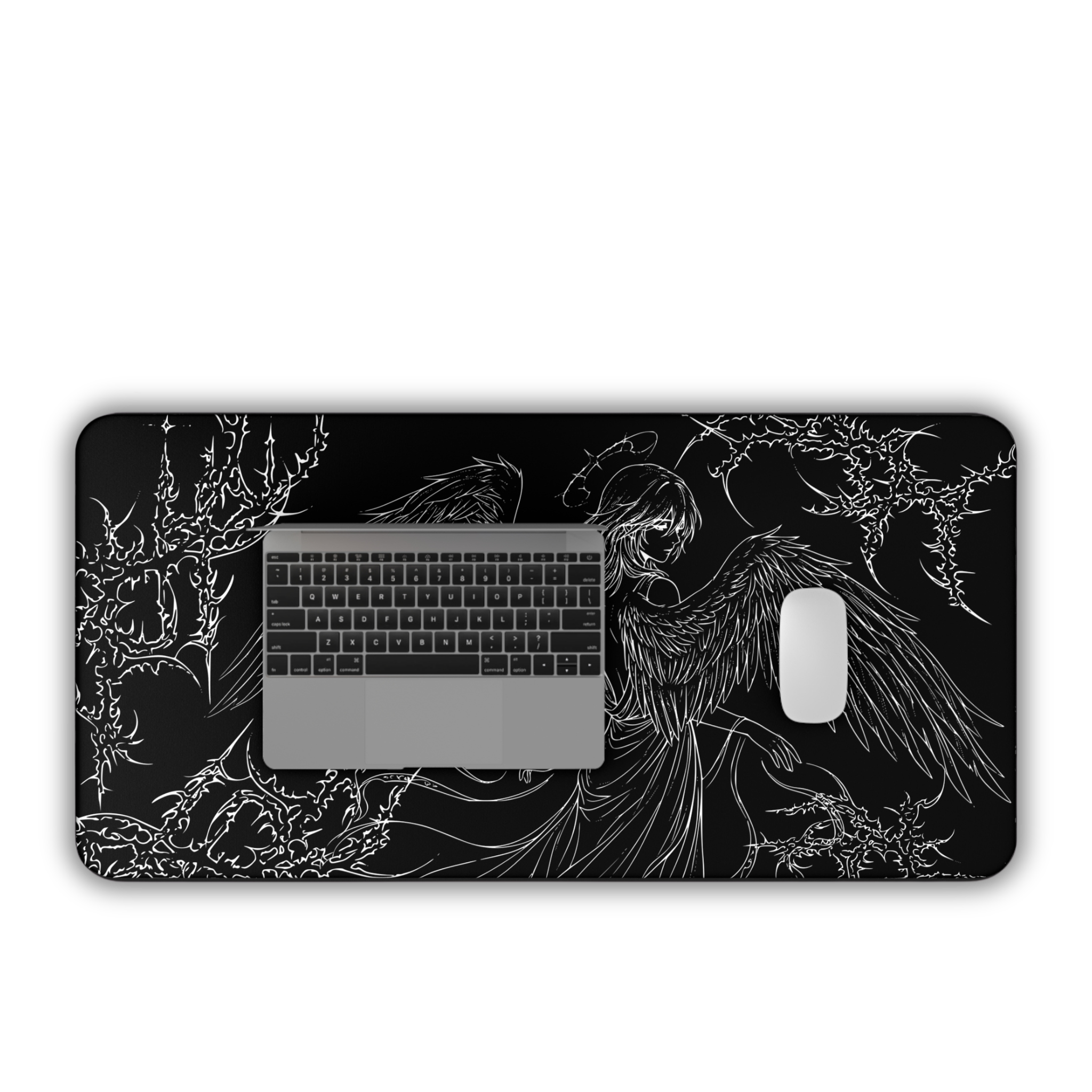 Dark Angel – Black Desk Mat – Gothic Winged Figure Mouse Pad