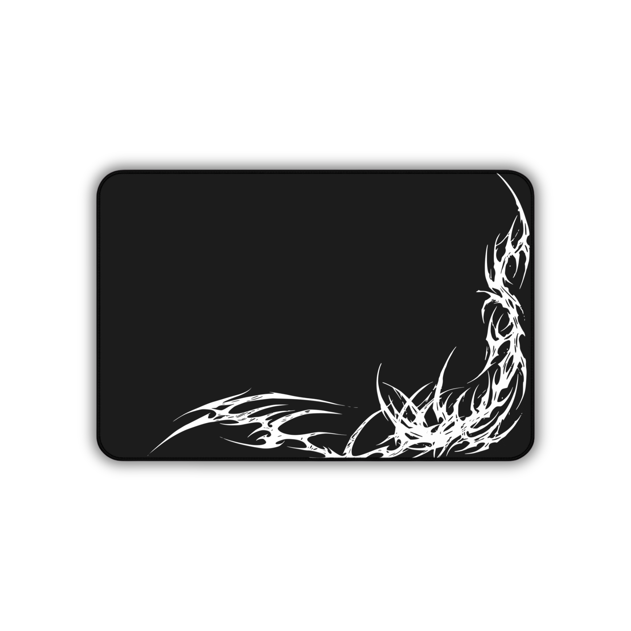 White Tribal Flame Corner – Black Desk Mat – Minimal Tribal Mouse Pad