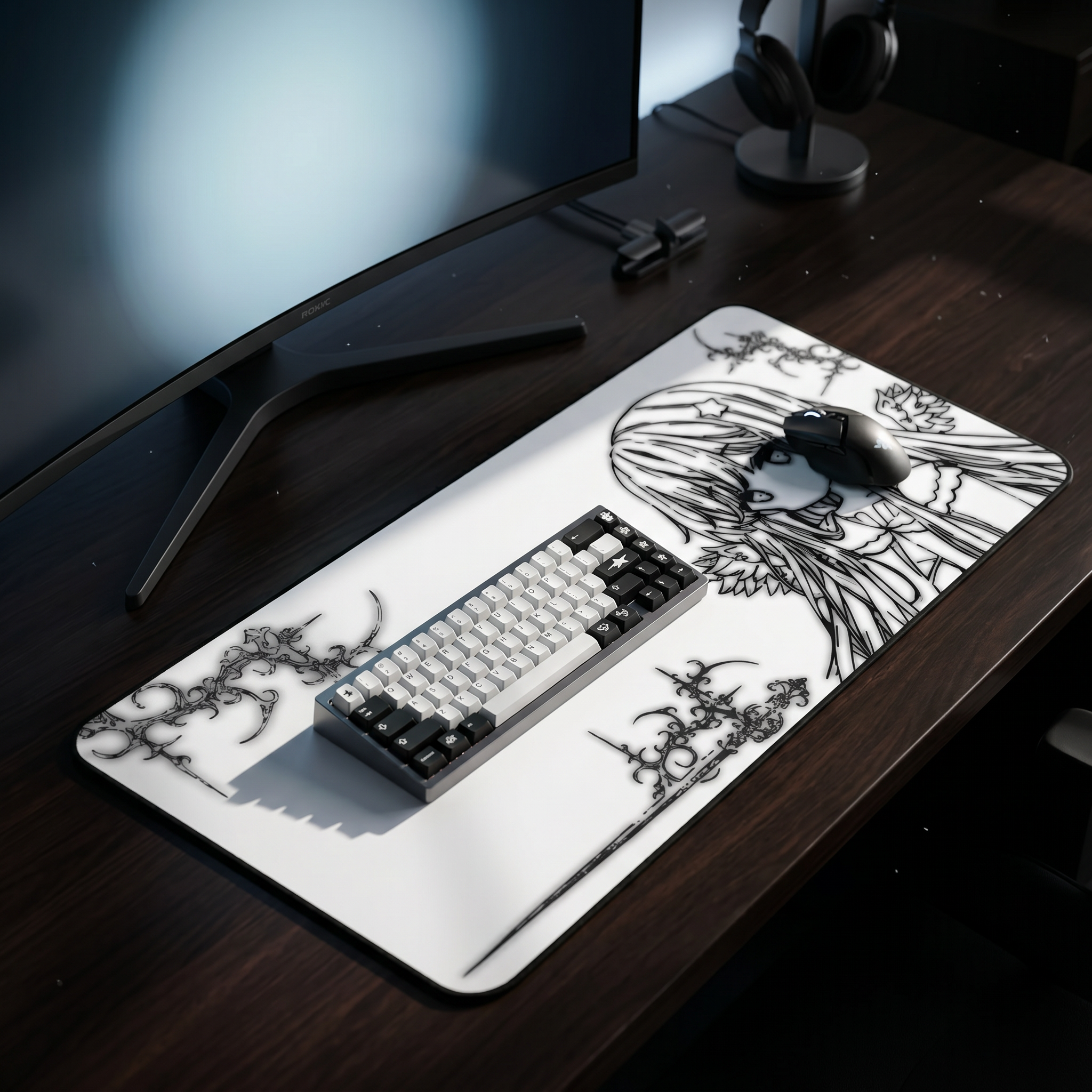 Glowing Angel – White Desk Mat – Celestial Mouse Pad