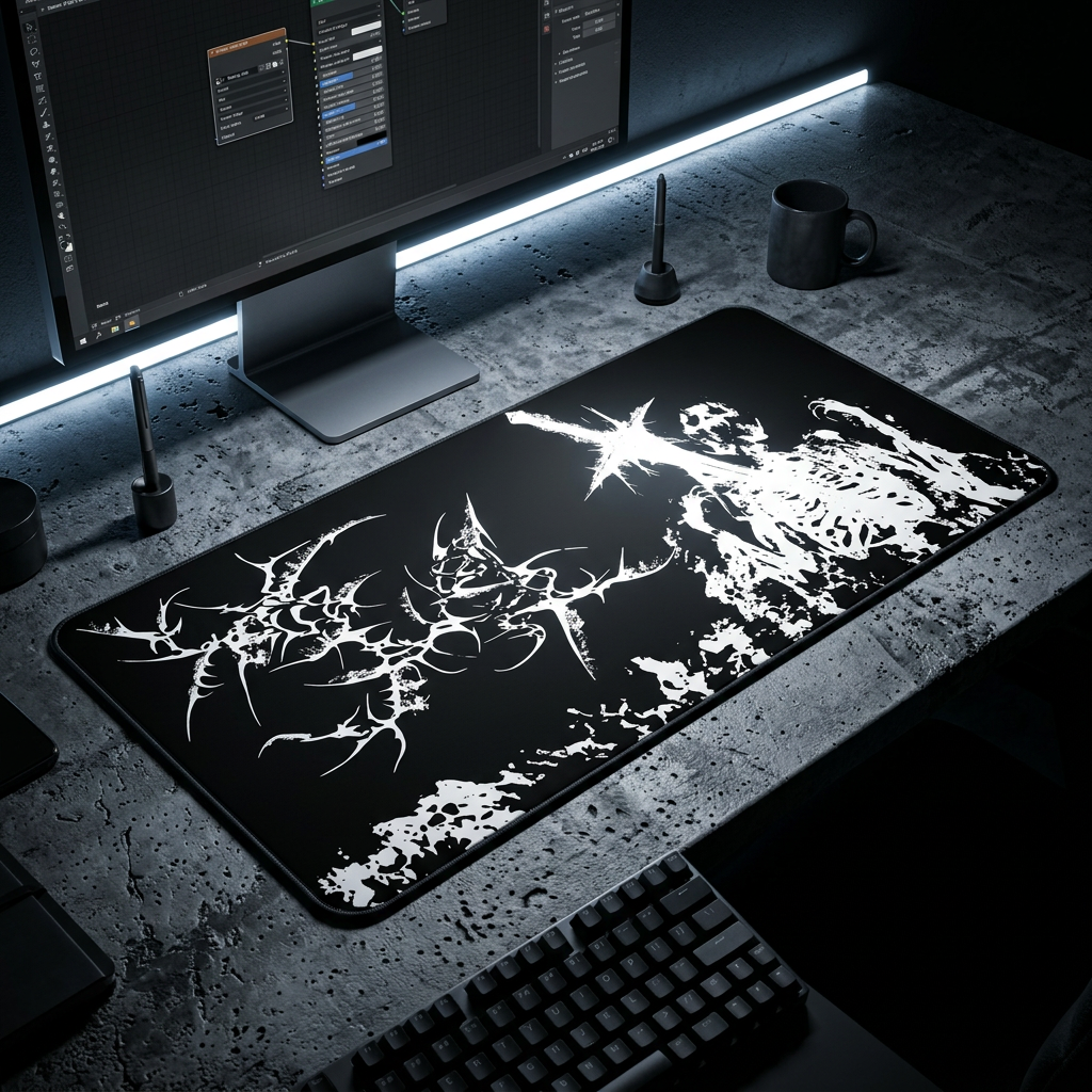 Agony of Fire – Black Desk Mat – Gothic Skeleton Cybersigil Mouse Pad